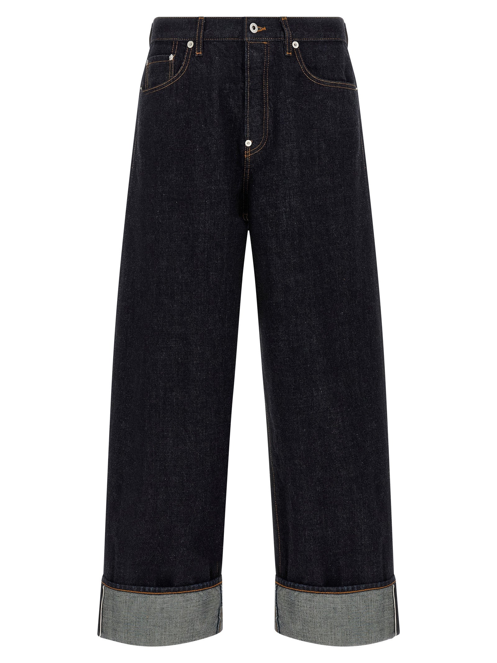 KENZO Blue Turn Up Cotton Straight-Leg Jeans