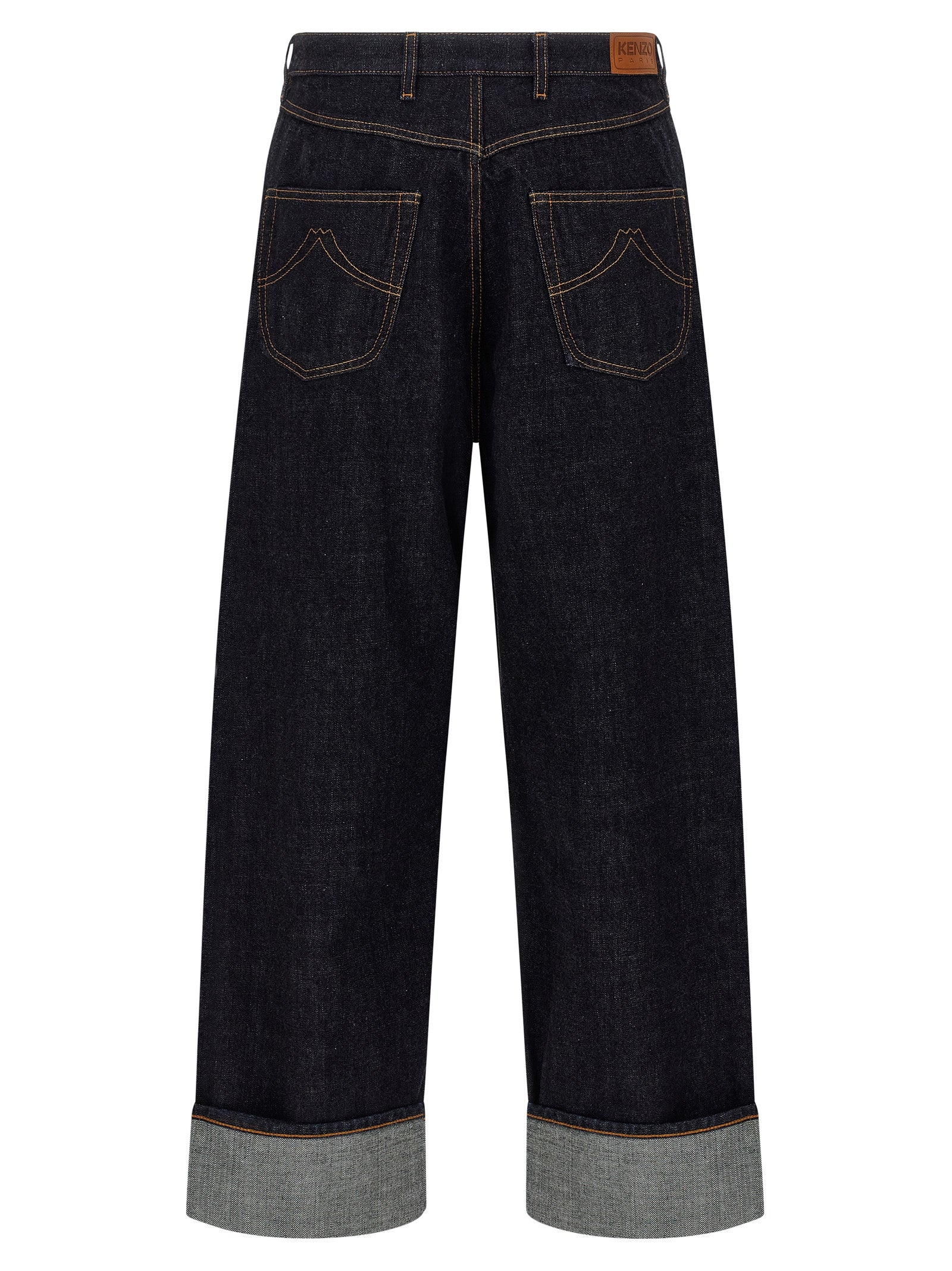 KENZO Blue Turn Up Cotton Straight-Leg Jeans