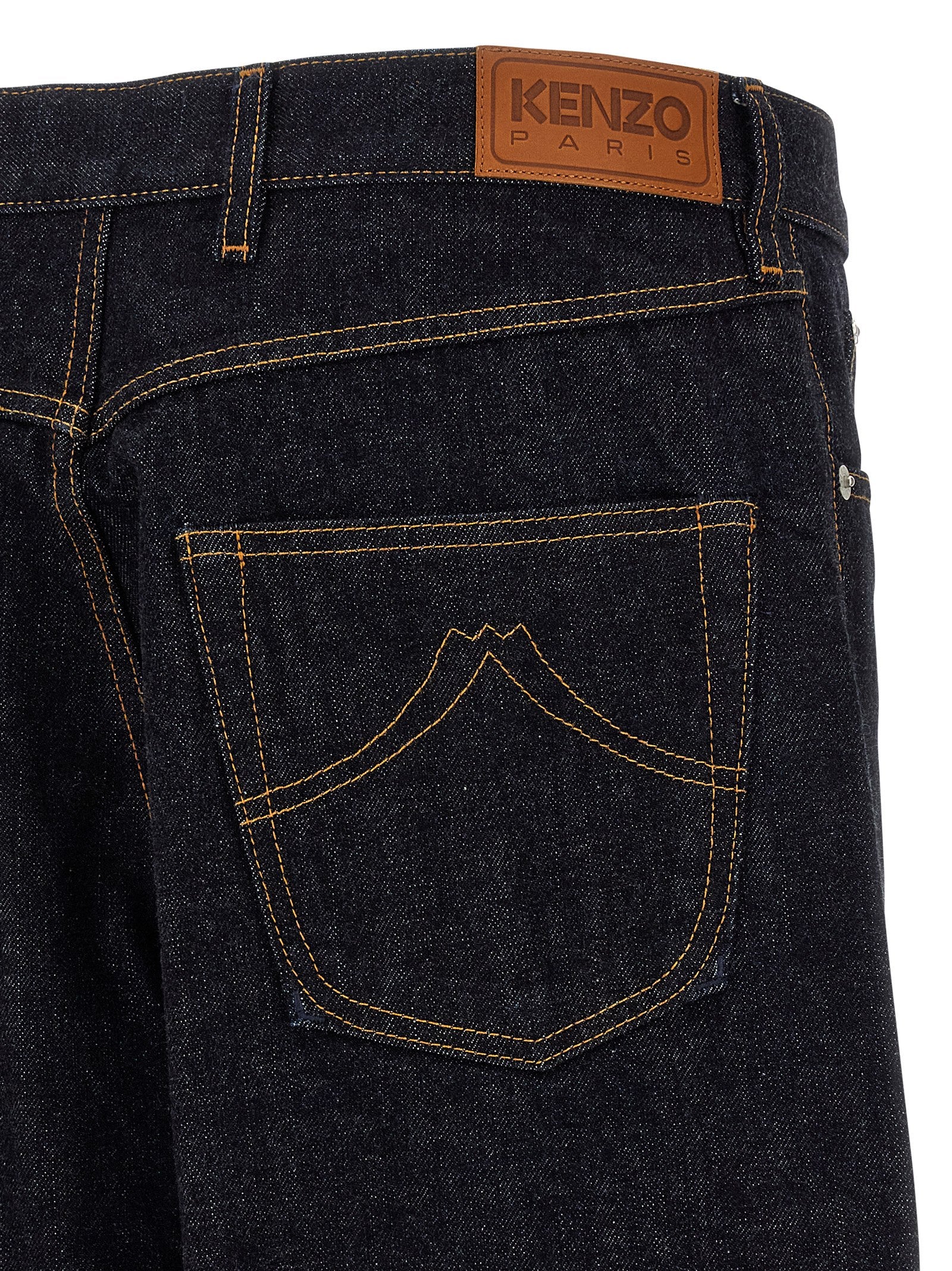 KENZO Blue Turn Up Cotton Straight-Leg Jeans