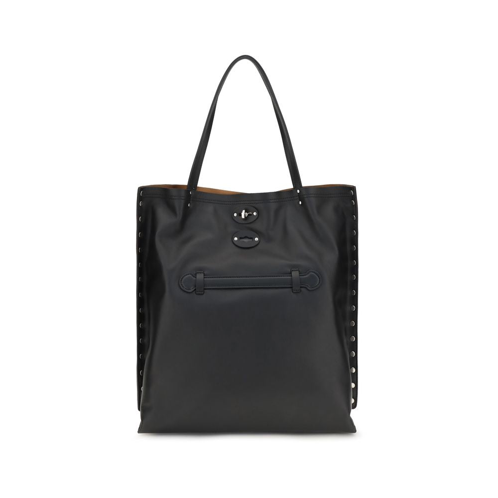 Sac porté épaule Zanellato en cuir de veau noir Bos Taurus