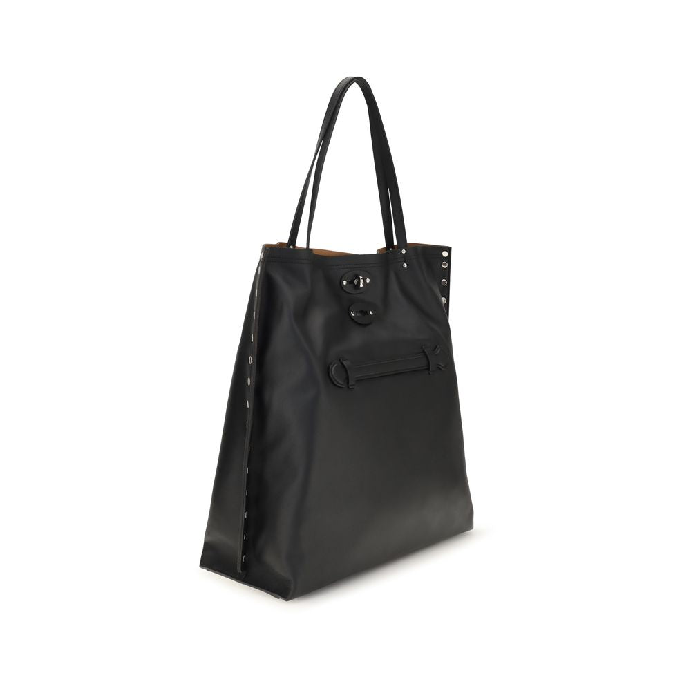 Sac porté épaule Zanellato en cuir de veau noir Bos Taurus