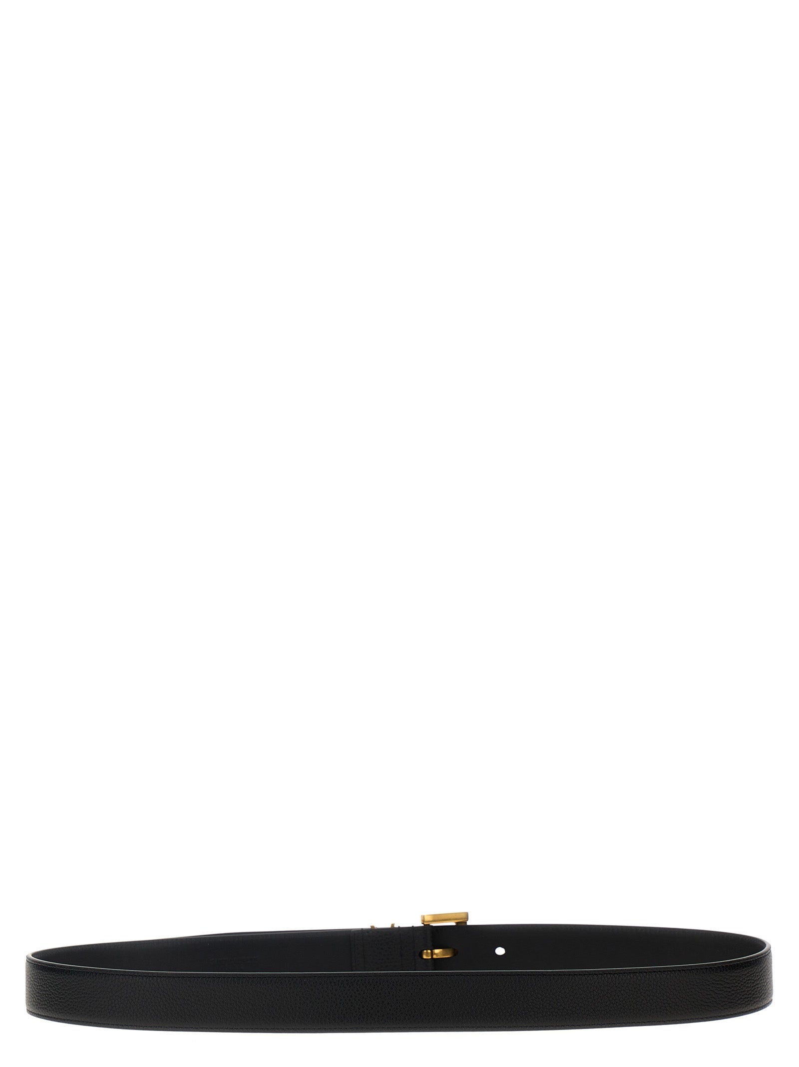 Saint Laurent Black Cassandre Belt Calf Leather