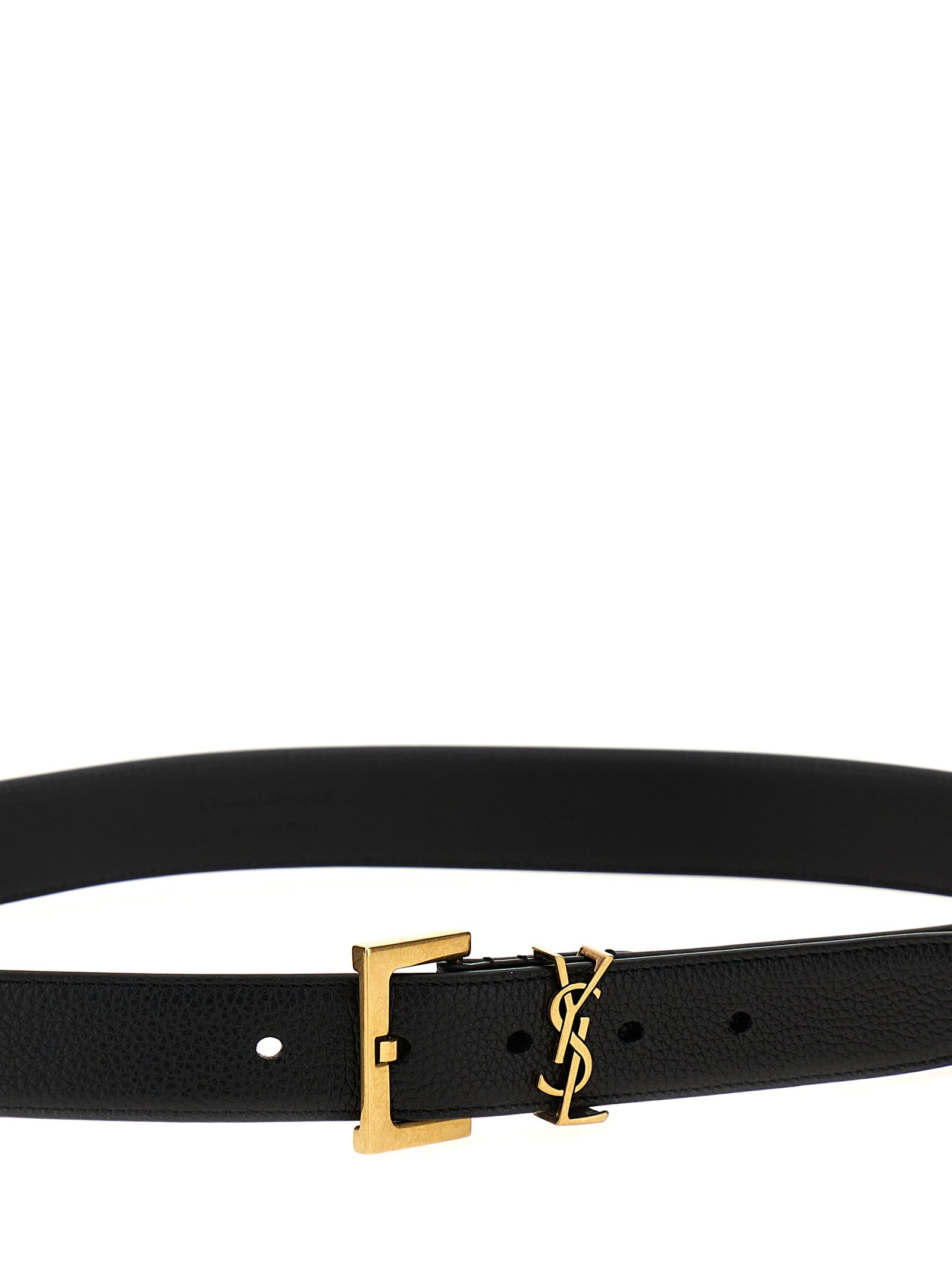 Saint Laurent Black Cassandre Belt Calf Leather