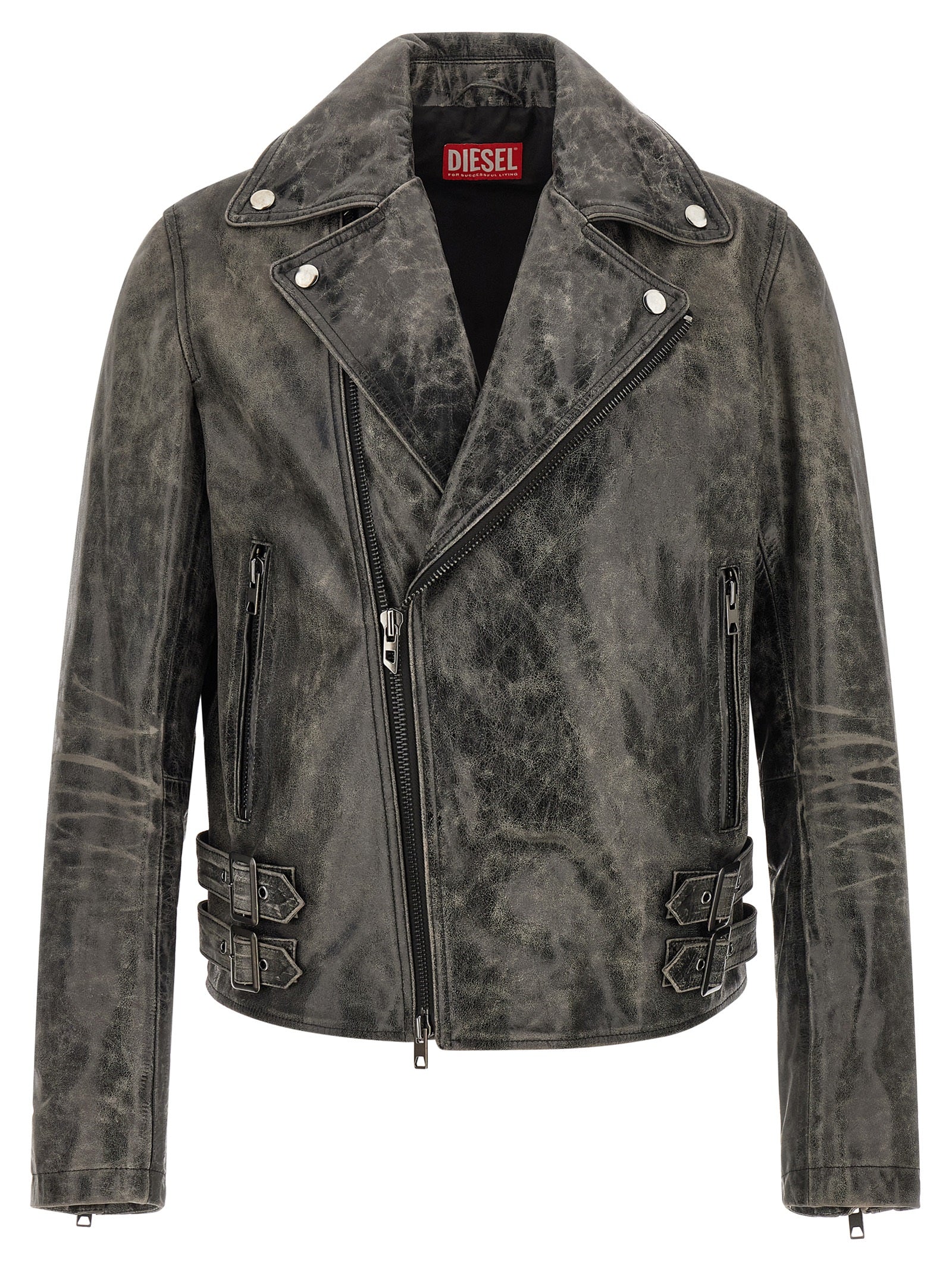 Diesel Gray L-Eon-Cjcm Leather Biker Jacket