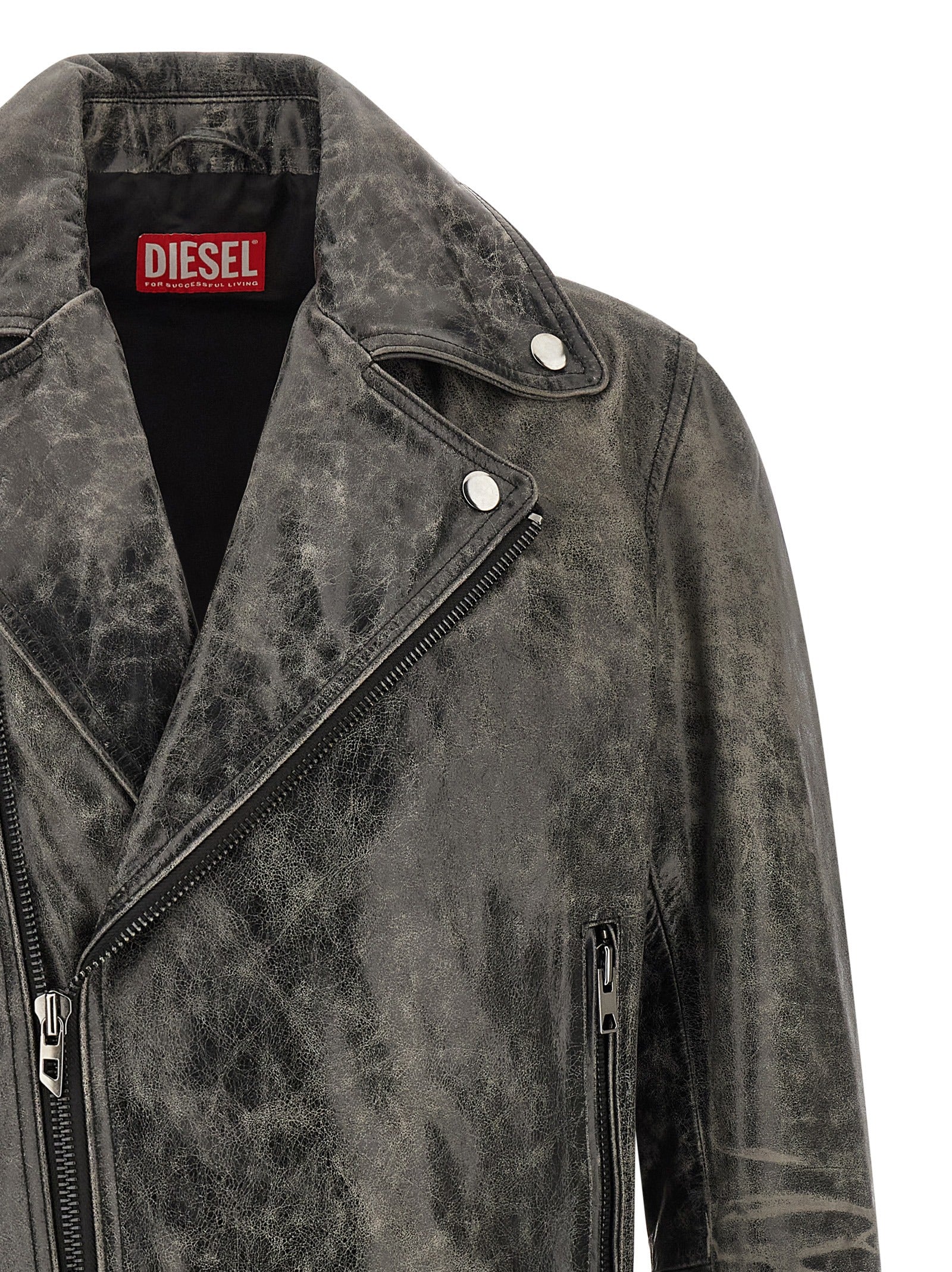 Diesel Gray L-Eon-Cjcm Leather Biker Jacket
