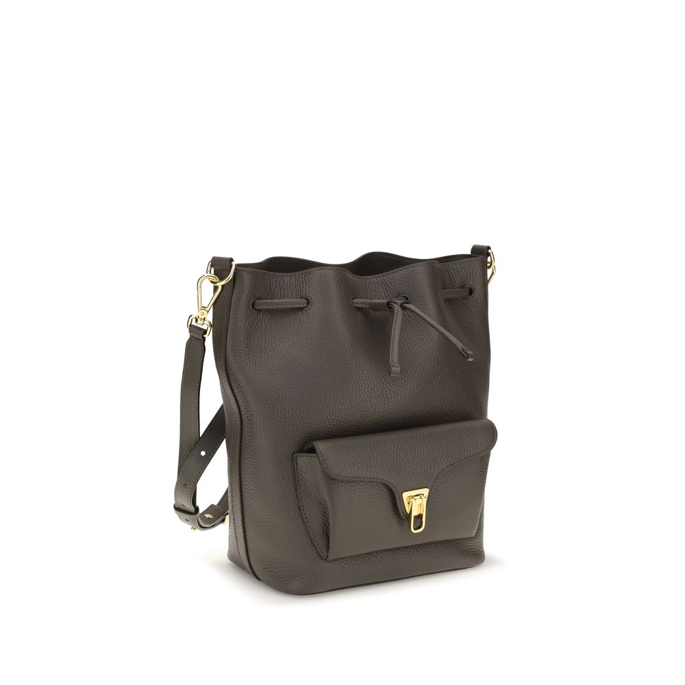 Sac seau Coccinelle en cuir de veau marron Bos Taurus