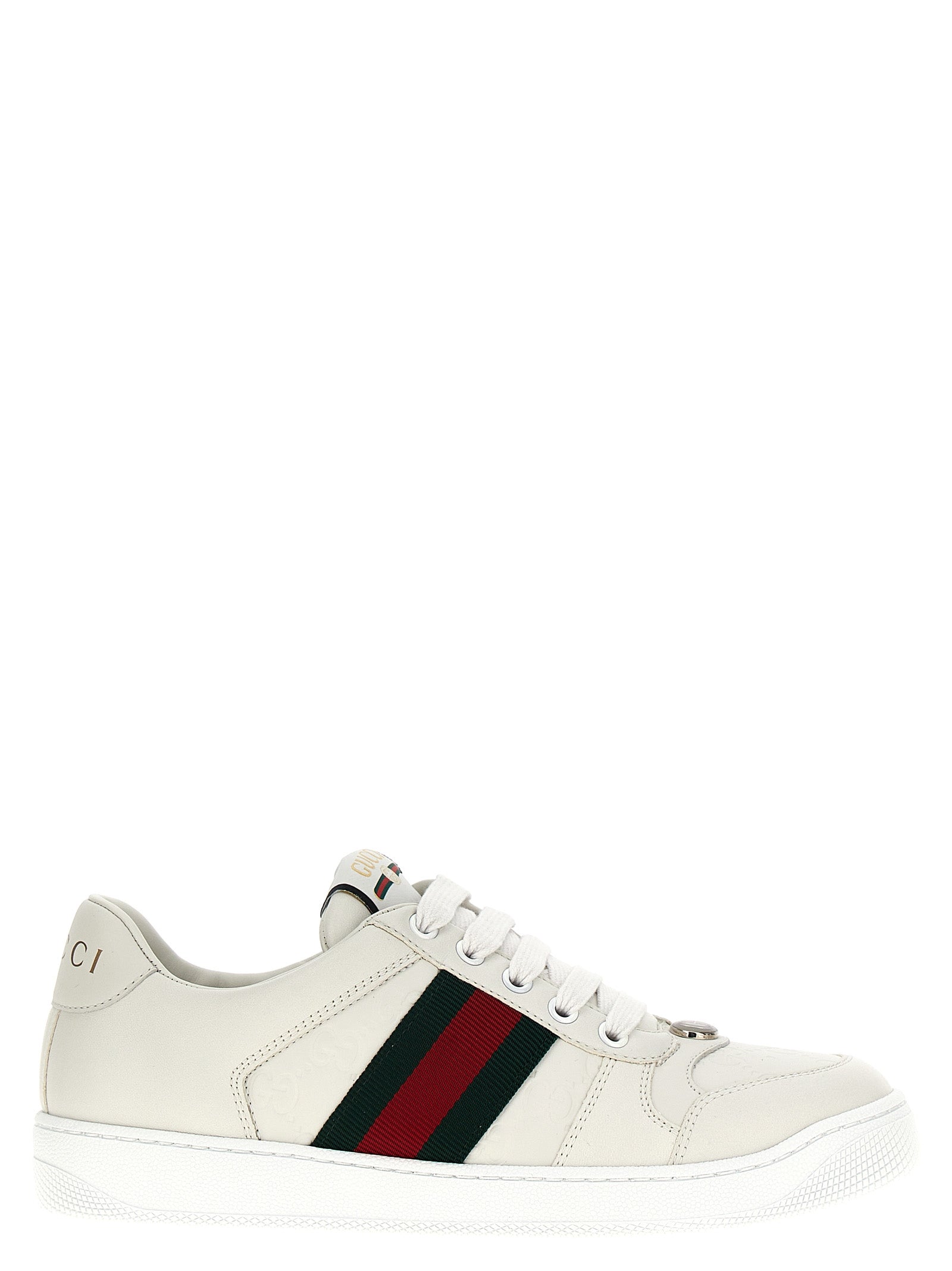 Gucci White Screener Lambskin Low Top Sneakers