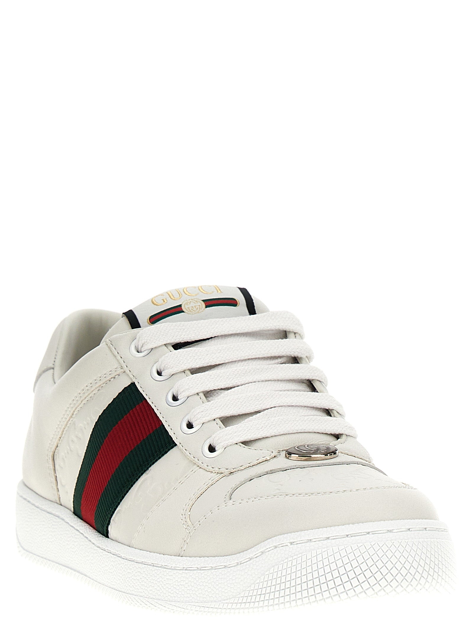 Gucci White Screener Lambskin Low Top Sneakers