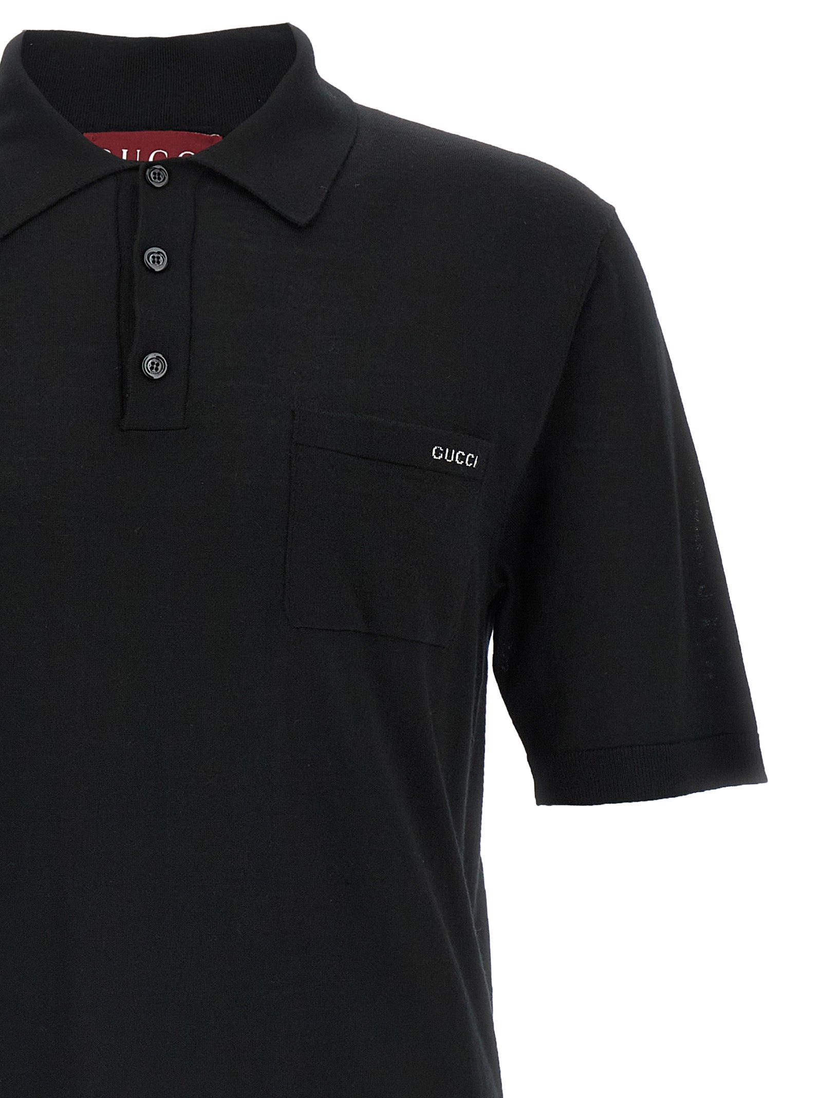 Gucci Black Intarsio Polo Shirt Wool