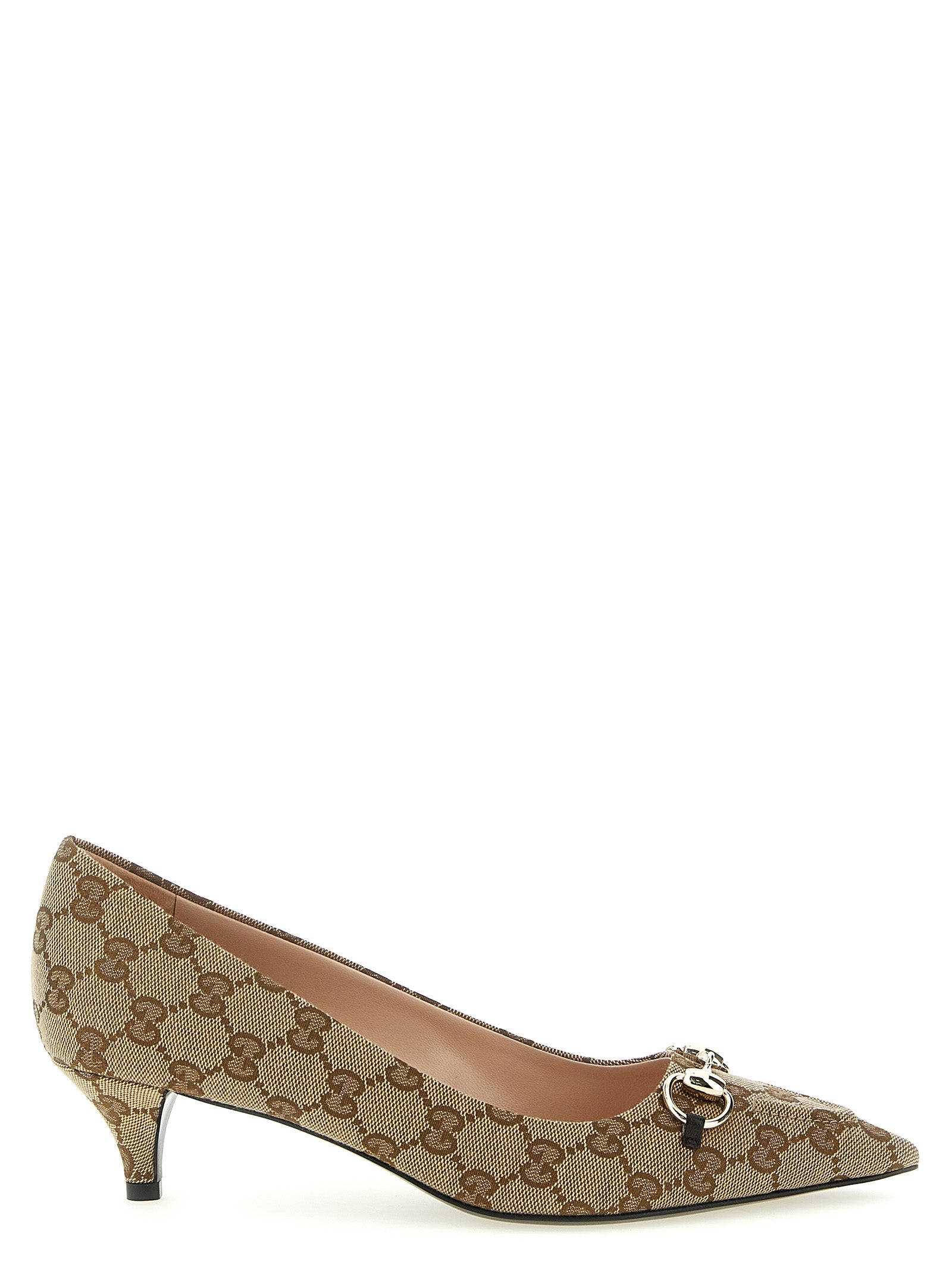 Gucci Beige GG Fabric Mid Heel Pumps Nylon Cotton Polyester