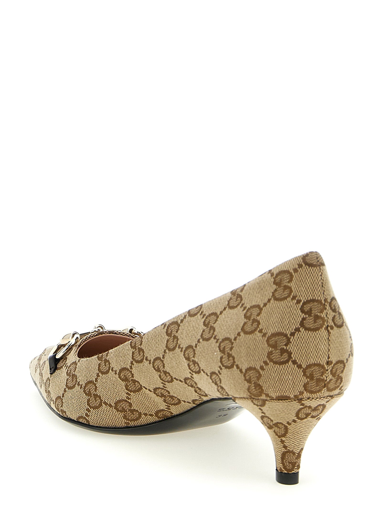 Gucci Beige GG Fabric Mid Heel Pumps Nylon Cotton Polyester
