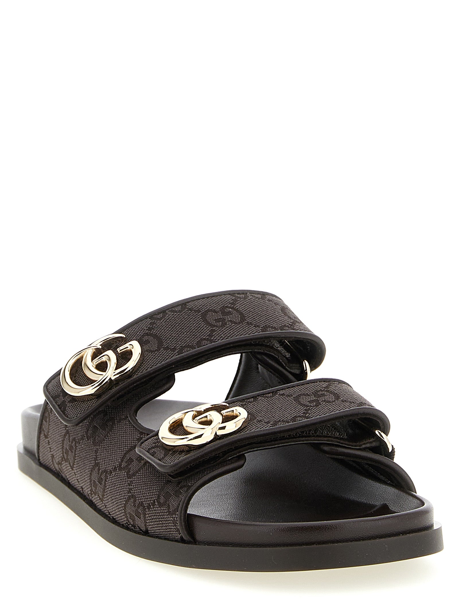 Gucci Brown Doppia G Cotton Slides