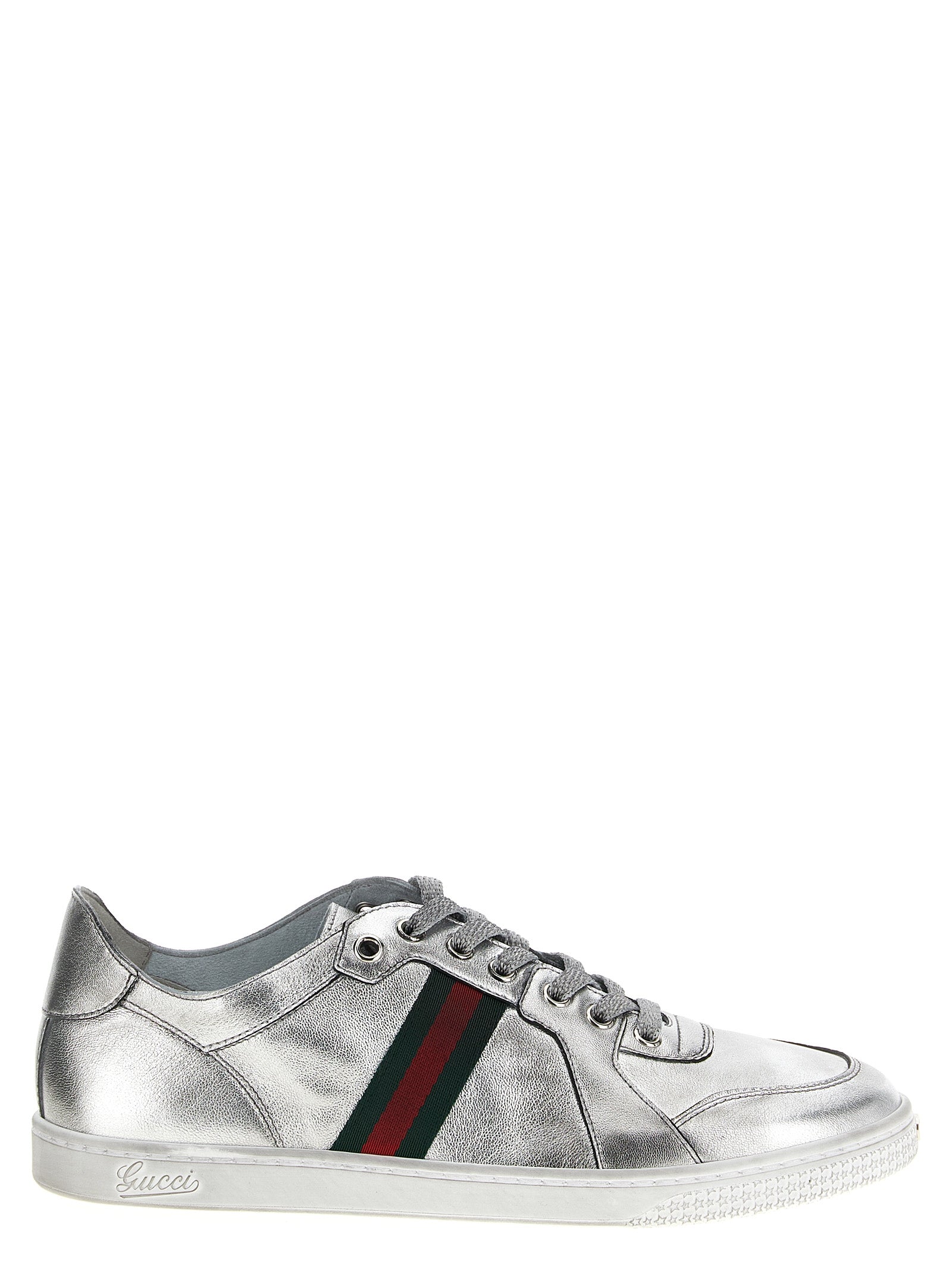 Gucci Silver Stretch Lambskin Low Top Sneakers