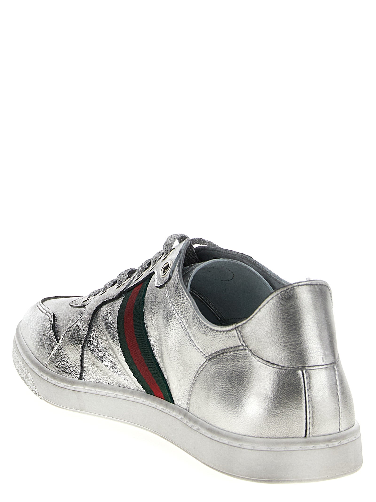 Gucci Silver Stretch Lambskin Low Top Sneakers