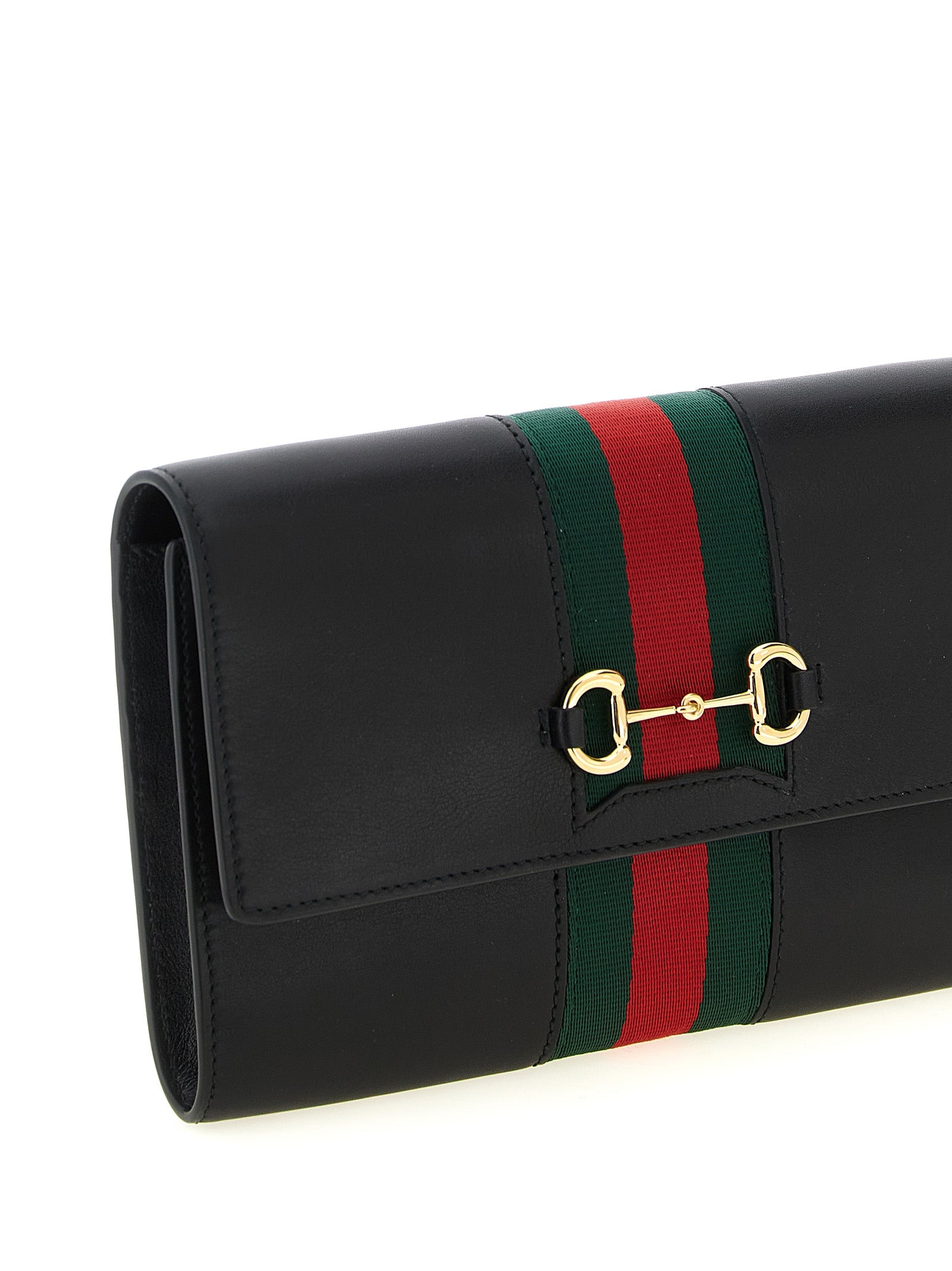 Gucci Black Horsebit Web Cardholder Calf Leather