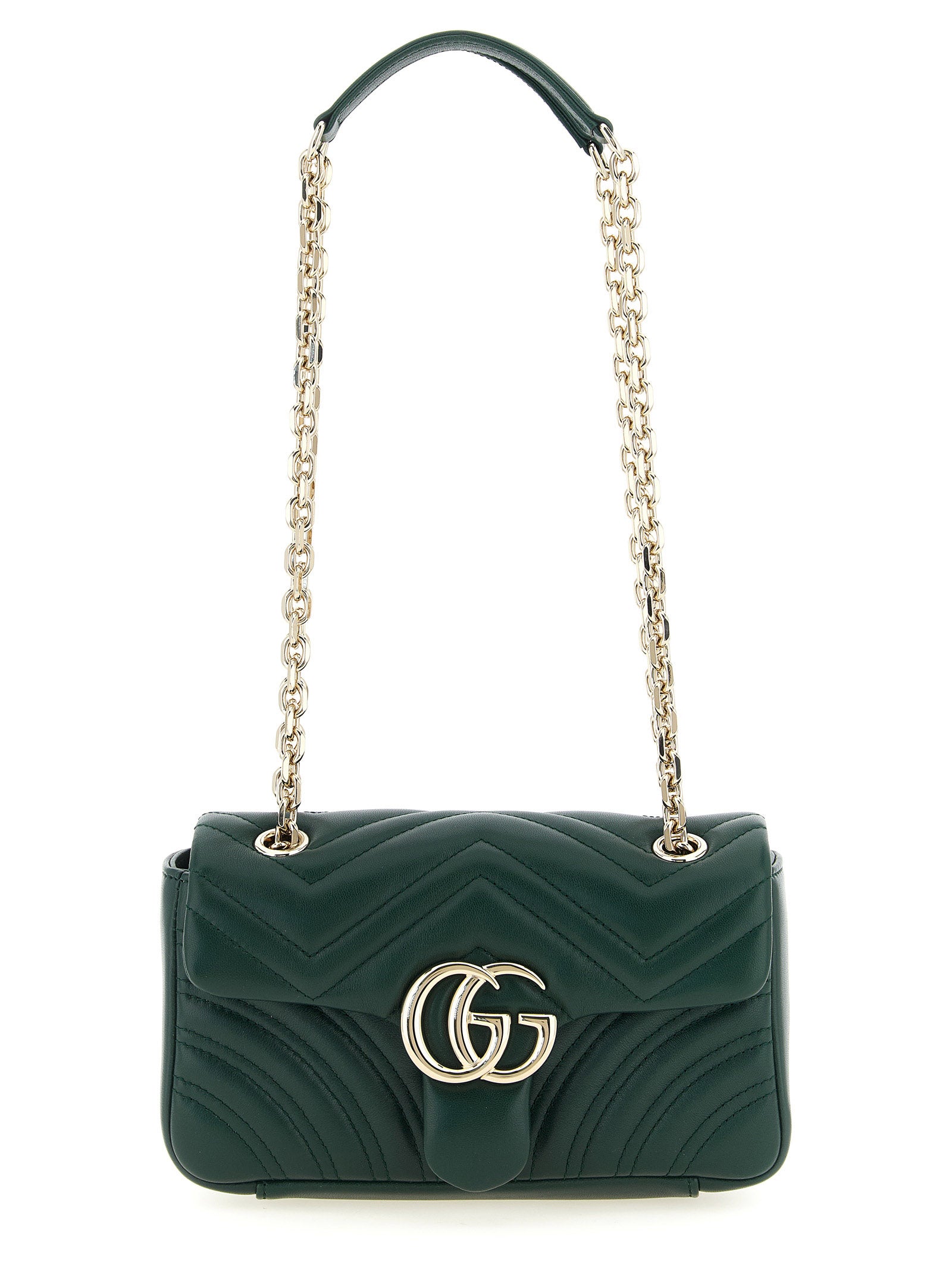 Gucci Green GG Marmont Small Lambskin Shoulder Bag