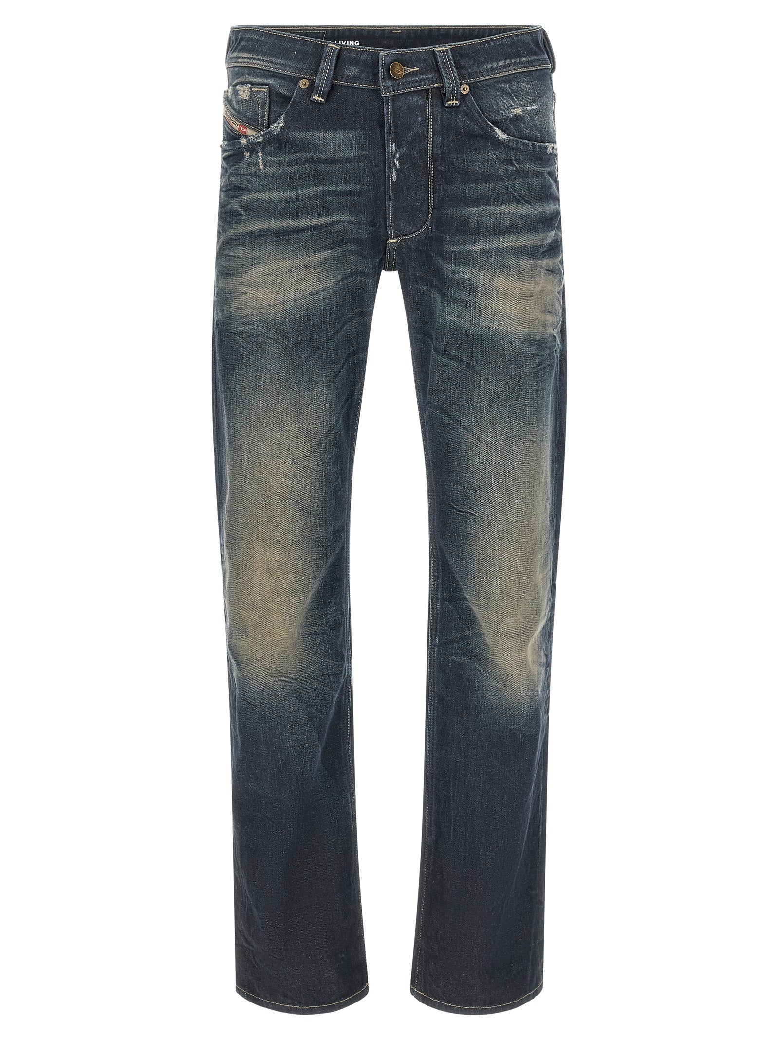 Blue Cotton Straight-Leg Jeans