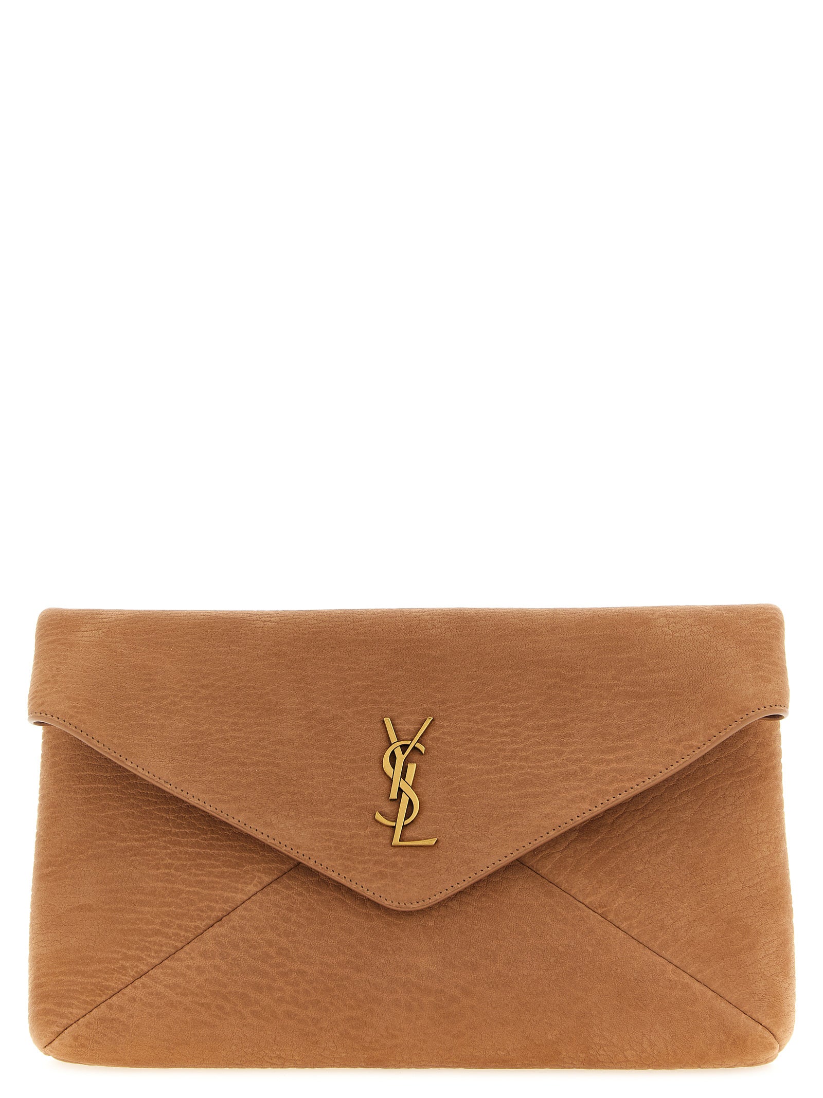 Beige Lamb Leather Clutch Bag