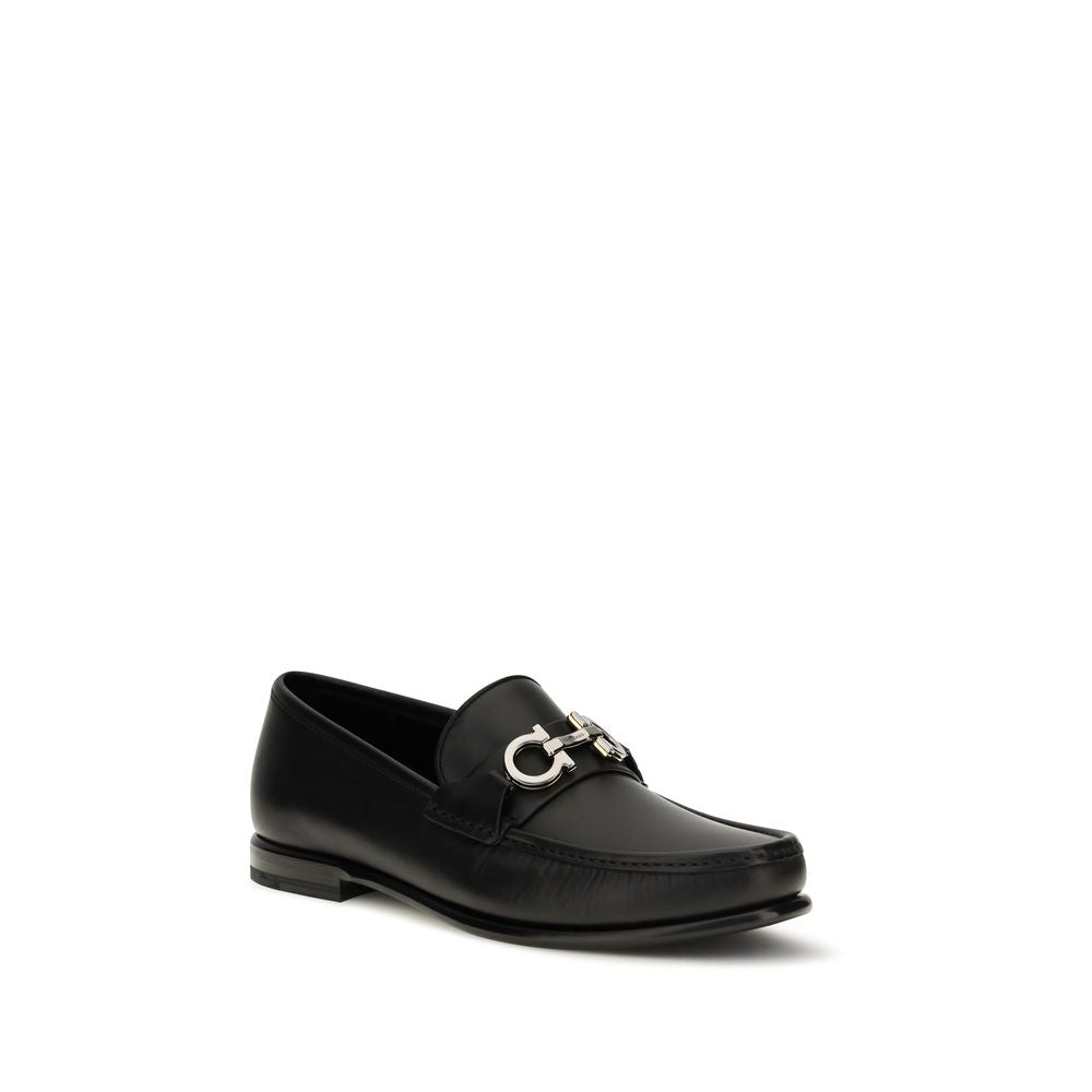 Ferragamo Black Calf Leather Slip-On Loafers