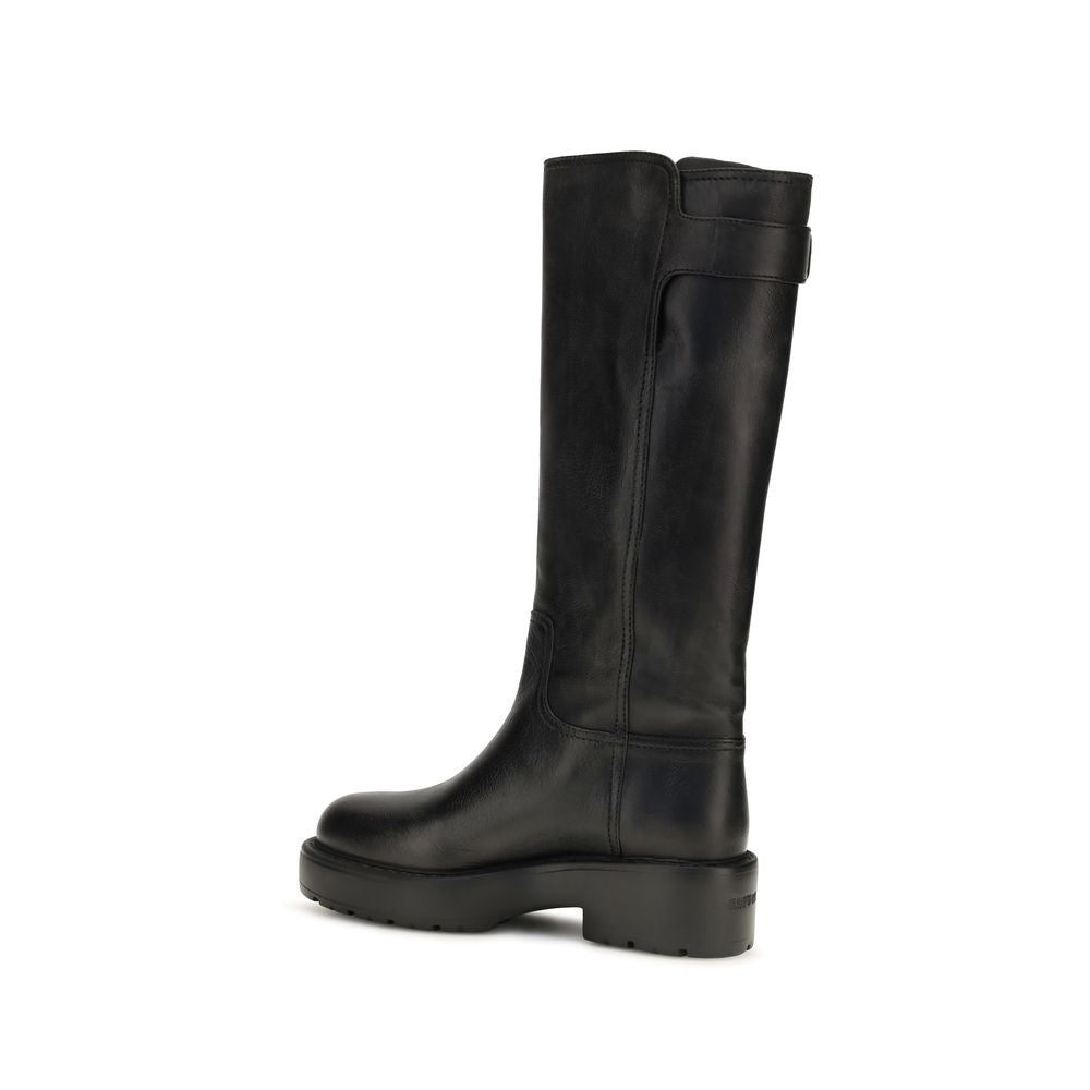 Miu Miu Black Calf Leather Flat Boots