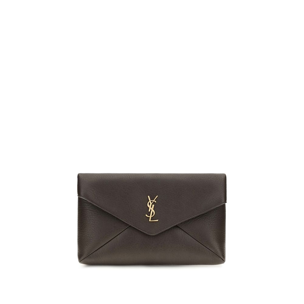 Saint Laurent Brown Lamb Clutch Bag