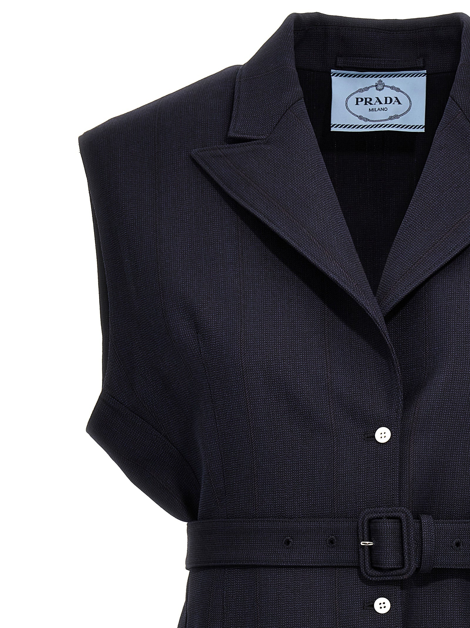 Prada Blue Virgin Wool Sleevelesss Jacket