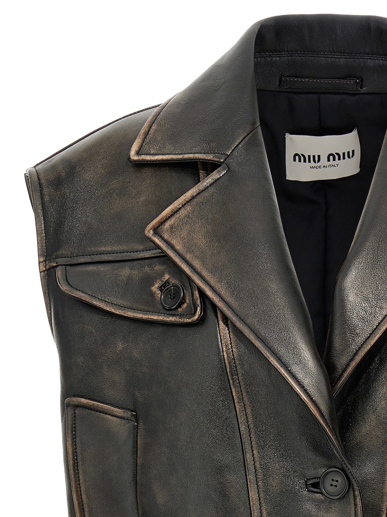 Miu Miu Brown Lamb Leather Sleevelesss Jacket