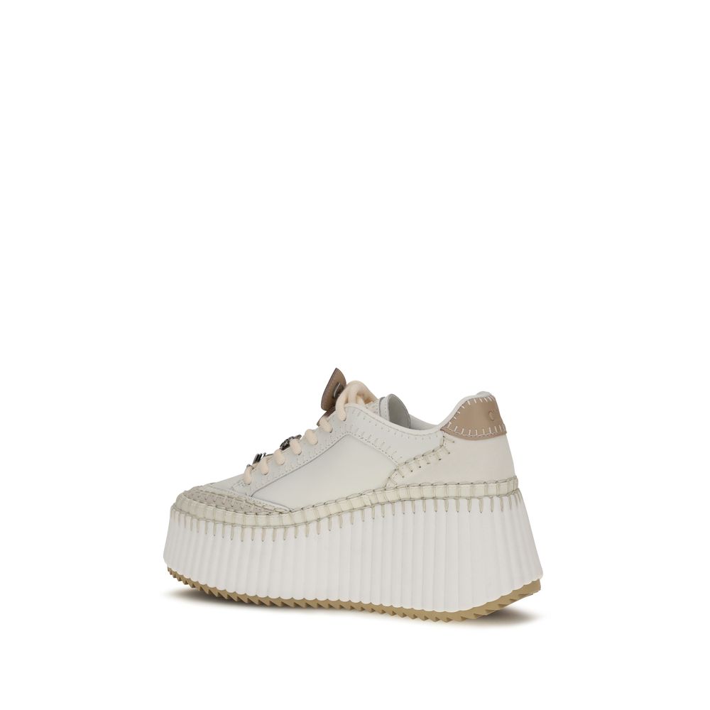 Chloé White Calf Leather Platform Sneakers