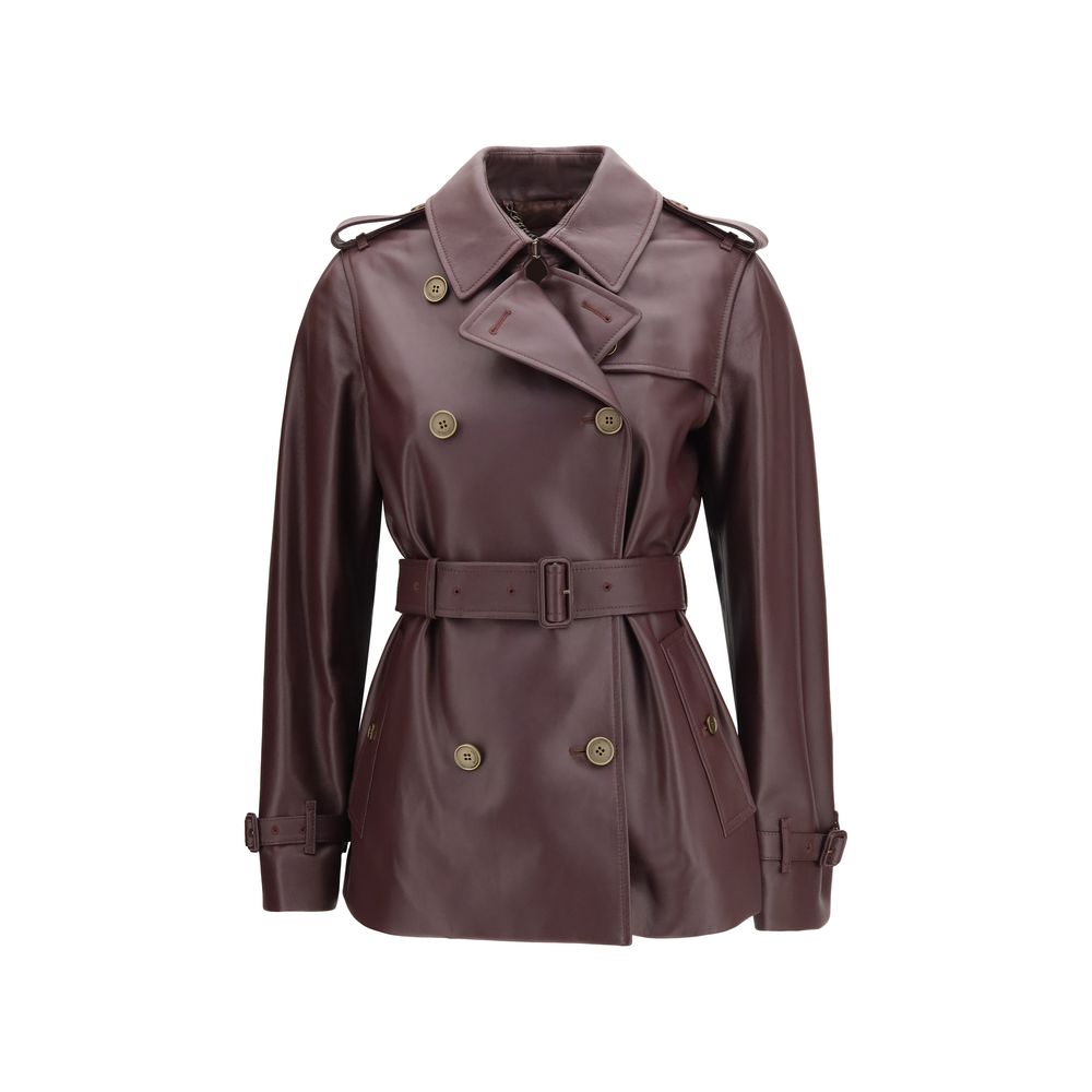 Burberry Bordeaux Calf Leather Coat