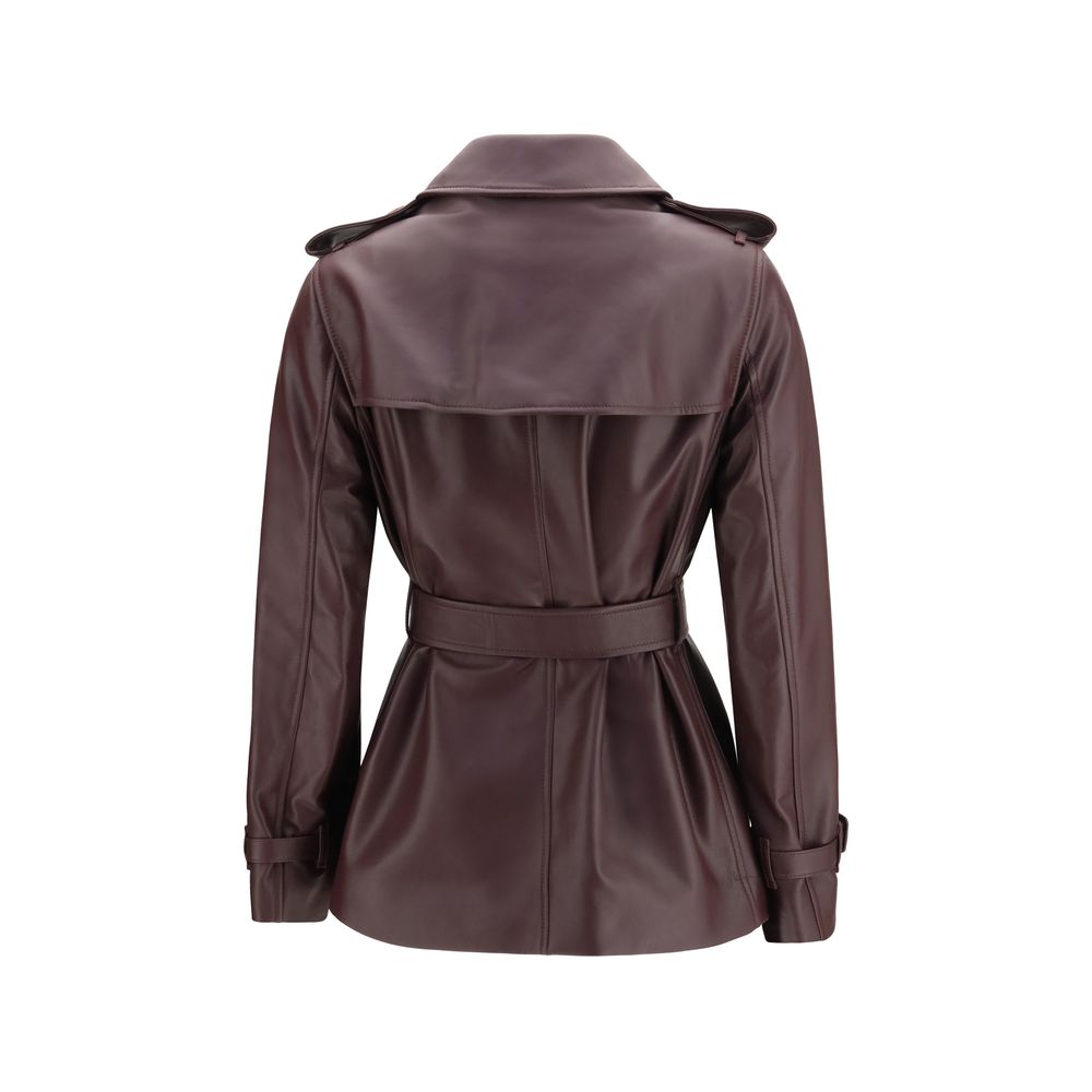Burberry Bordeaux Calf Leather Coat