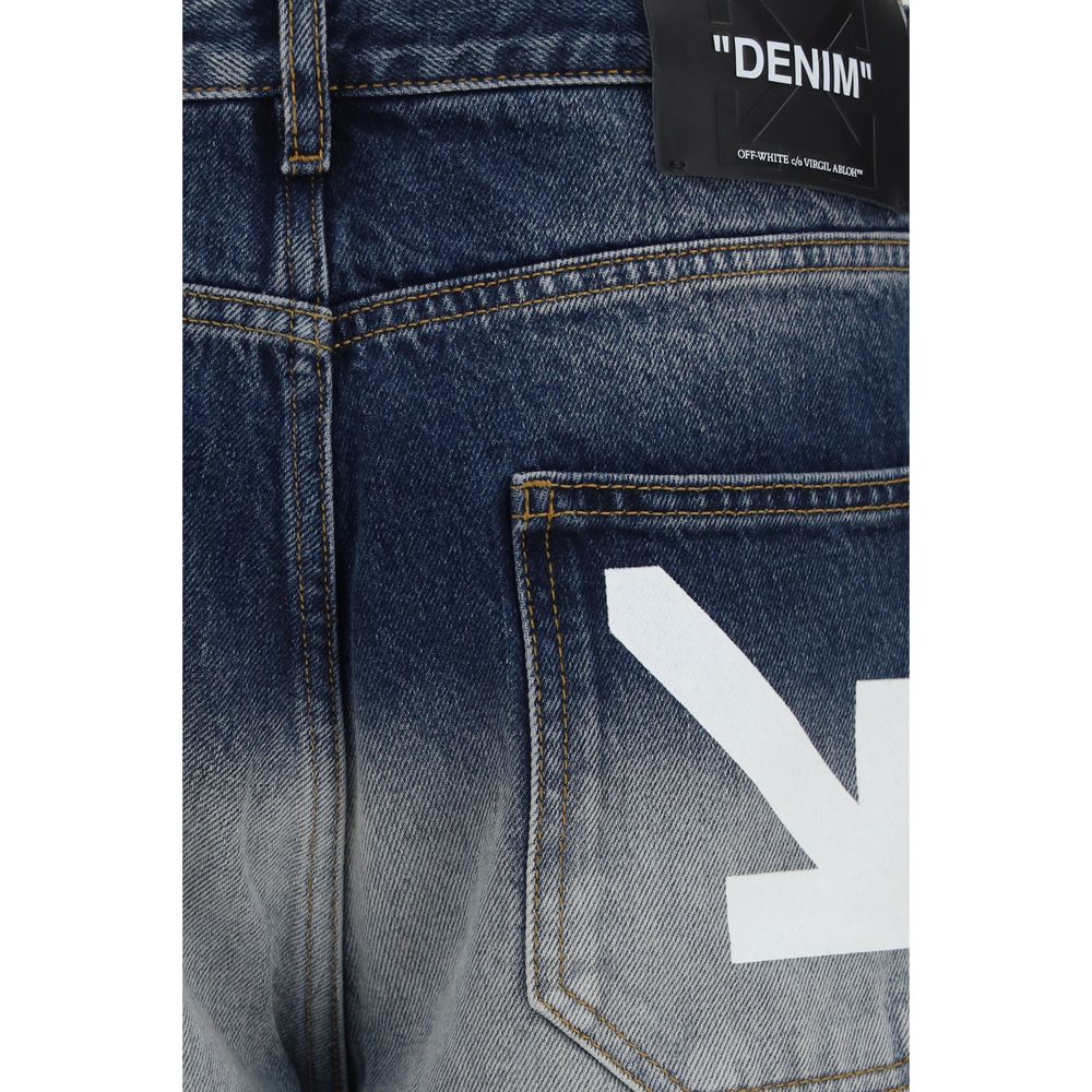 Off-White Gray Cotton Straight-Leg Jeans
