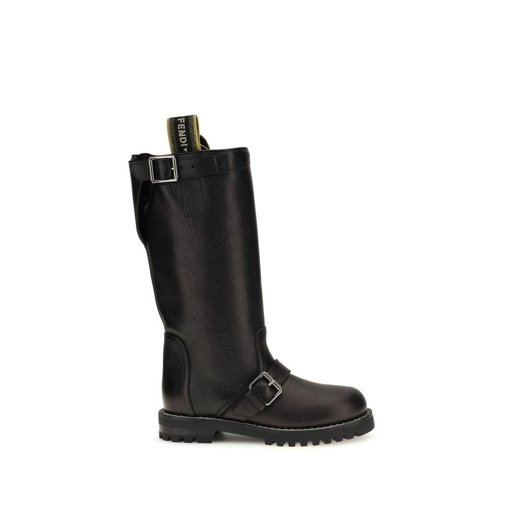 Fendi Black Calf Leather Lace-Up Boots