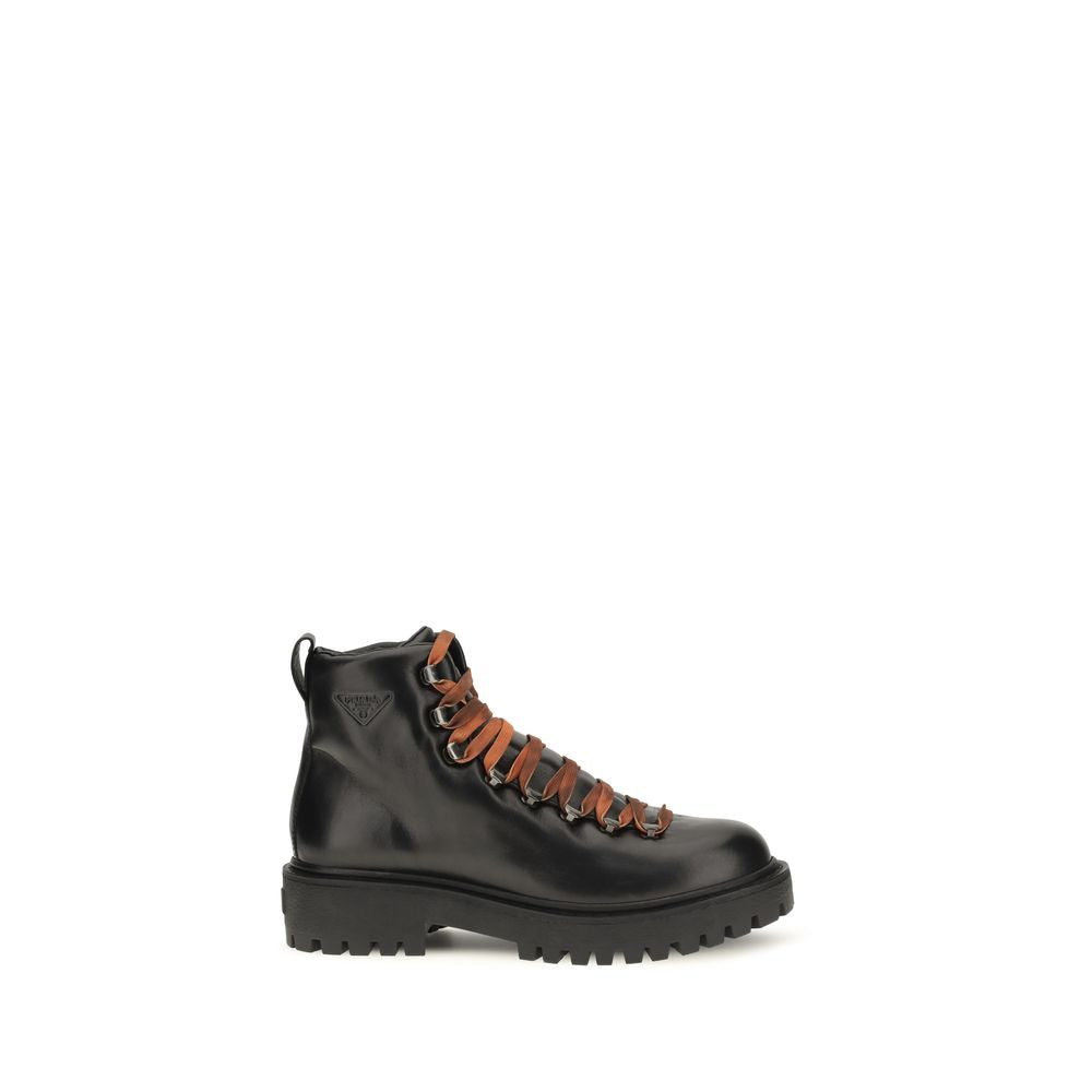 Prada Black Calf Leather Lace-Up Boots