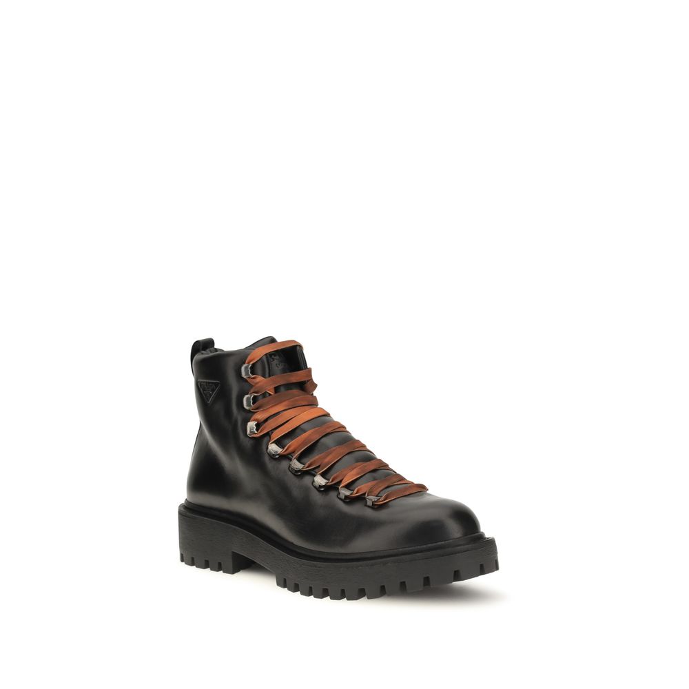 Prada Black Calf Leather Lace-Up Boots
