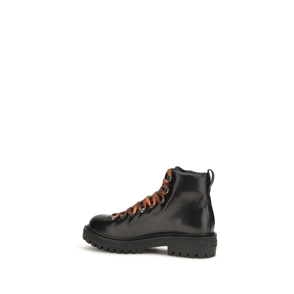 Prada Black Calf Leather Lace-Up Boots
