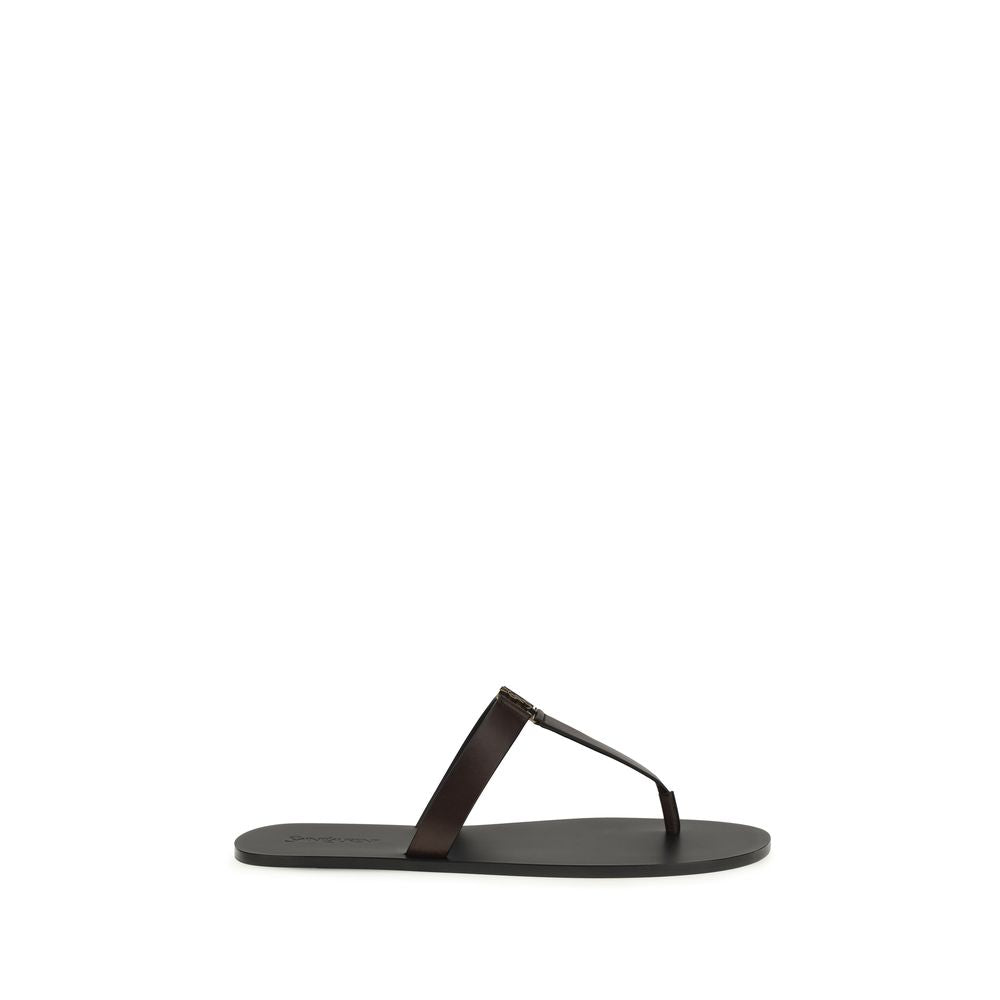 Saint Laurent Brown Calf Leather Flat Sandals