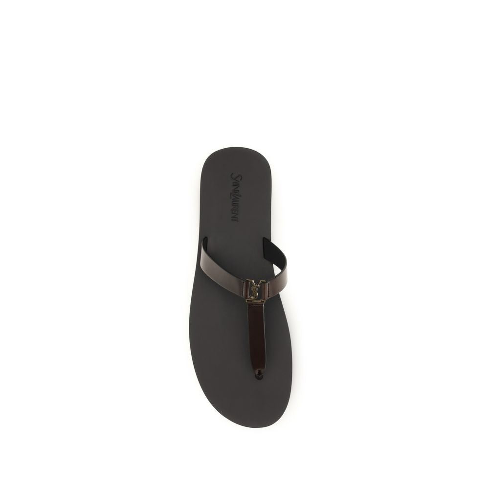 Saint Laurent Brown Calf Leather Flat Sandals