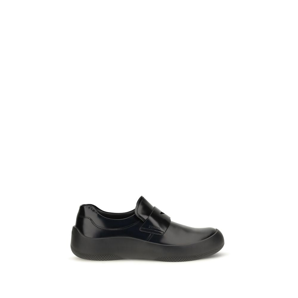 Prada Black Calf Leather Slip-On Loafers