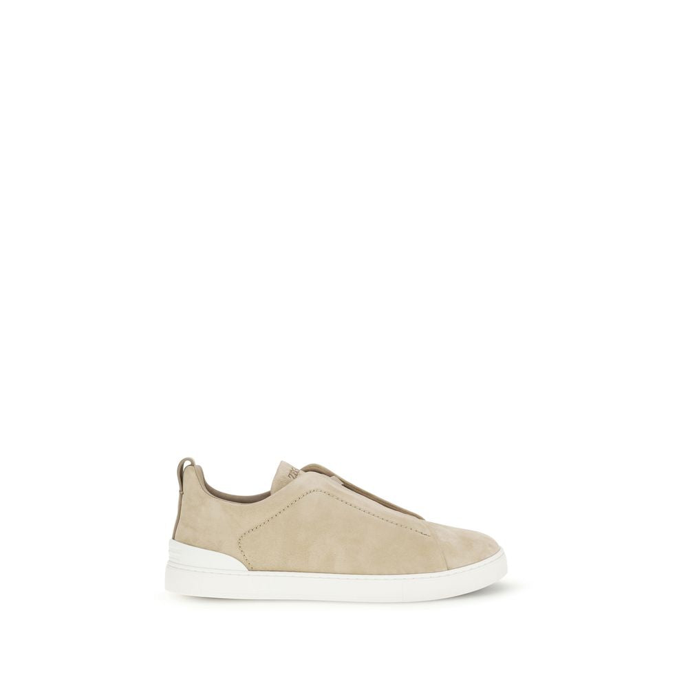 ZEGNA Beige Calf Leather Low Top Sneakers
