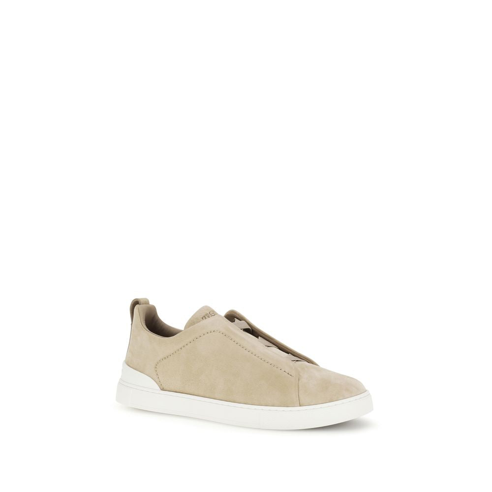 ZEGNA Beige Calf Leather Low Top Sneakers