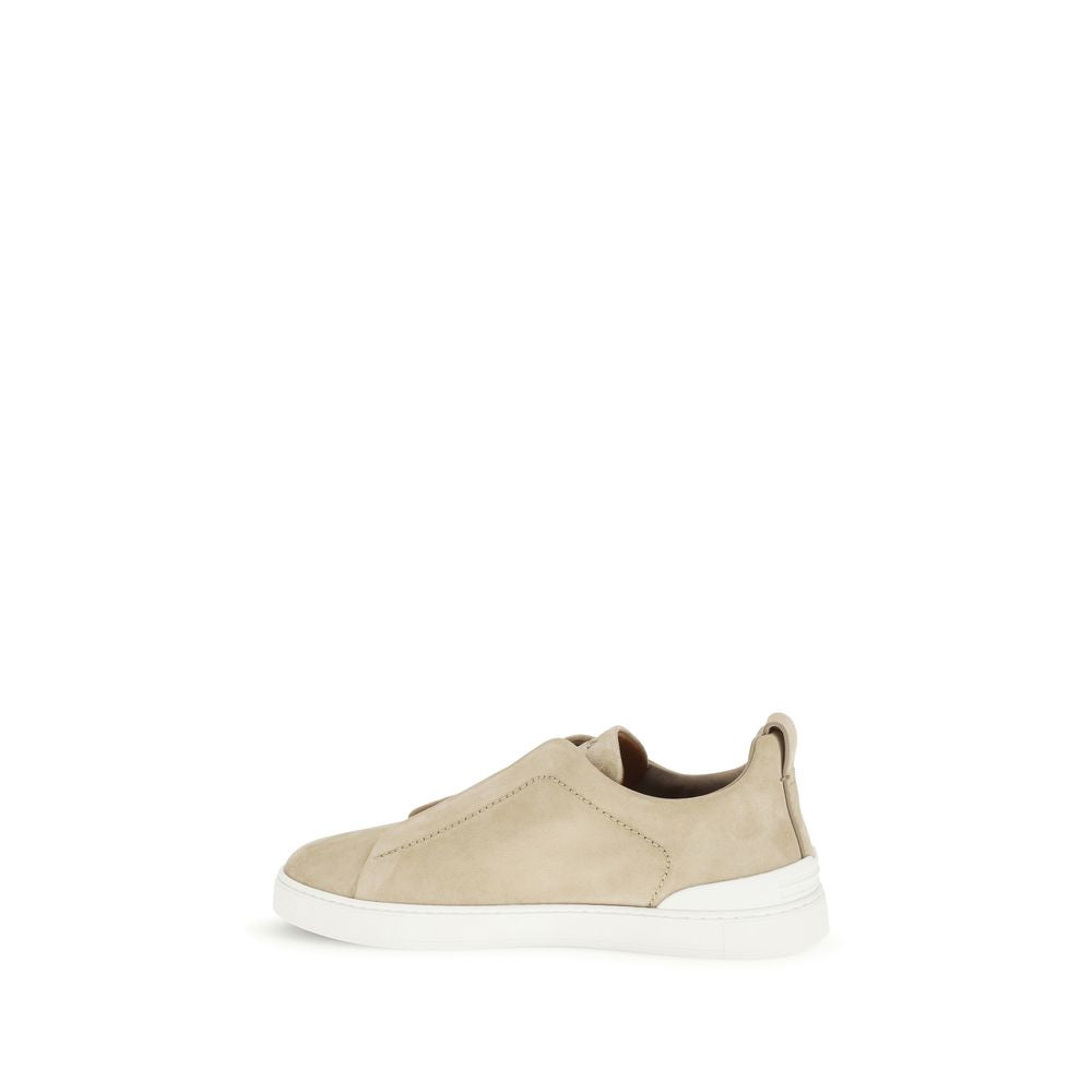ZEGNA Beige Calf Leather Low Top Sneakers
