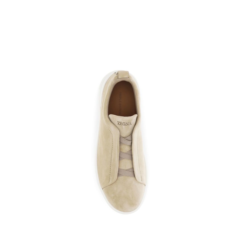 ZEGNA Beige Calf Leather Low Top Sneakers