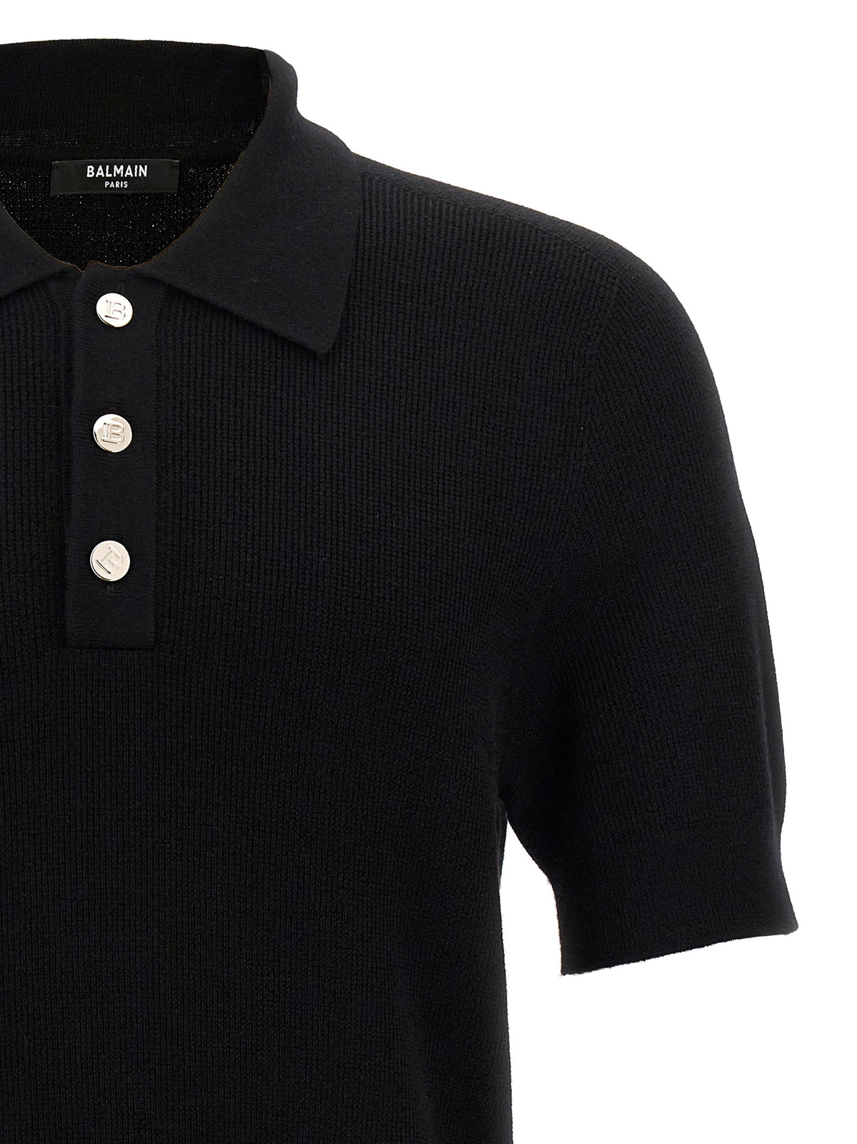 Balmain Black Merino Wool Polo Shirt