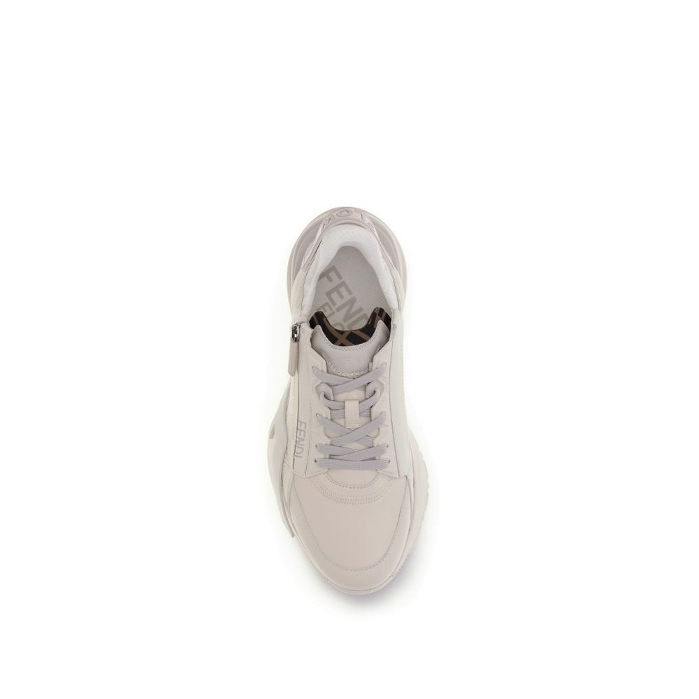Fendi Beige Calf Leather Athletic Sneakers
