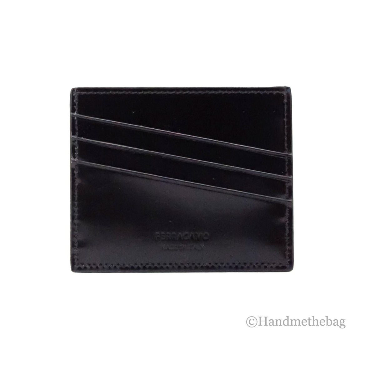 Salvatore Ferragamo Slim Black Embossed Patent Leather Card Case Wallet
