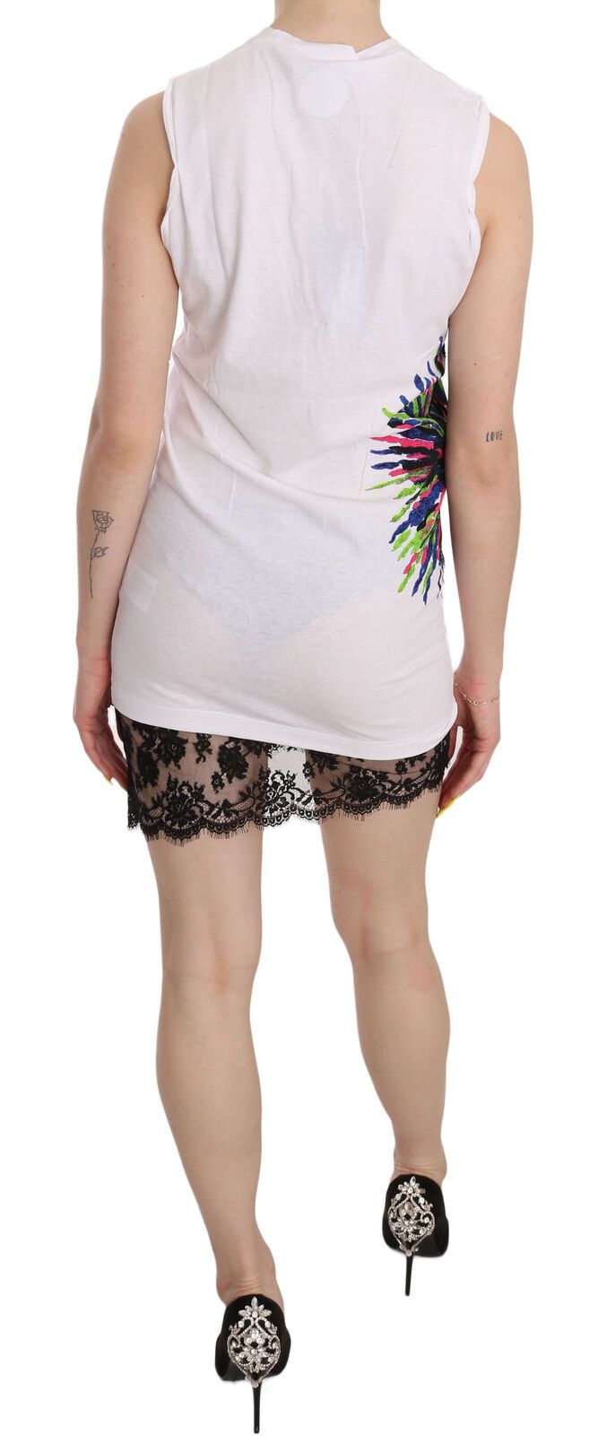 Weißes ärmelloses, bedrucktes Bodycon-Minikleid aus Synthetik