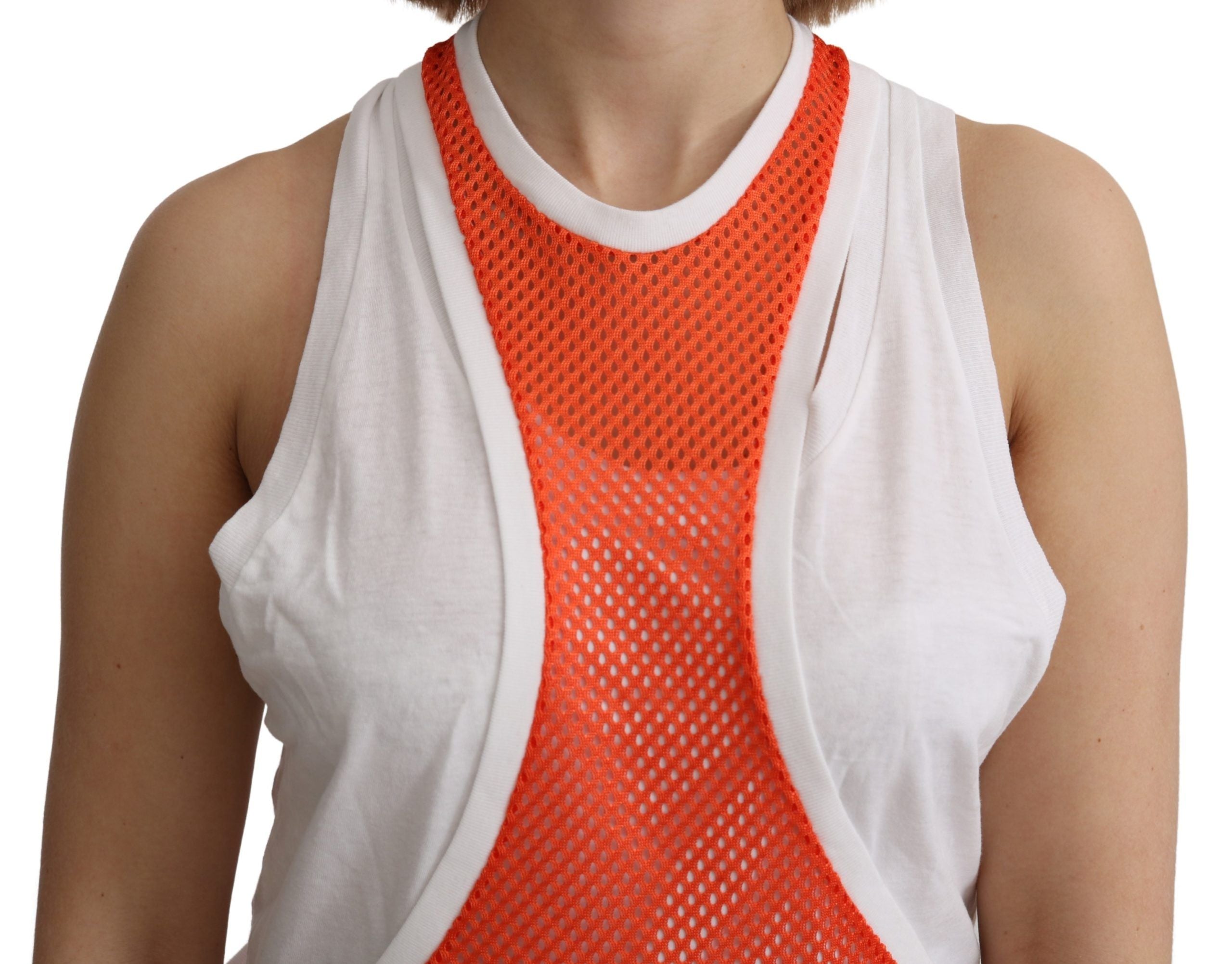 Orange White Crewneck Sleeveless Tank T-shirt Dress TopDSQUARED2 Gorgeous brand new with tags, 100% Authentic DSquared2 Top. Model: Crewneck Sleeveless Tank Material: 100% Cotton Color: Orange and White Logo details Made in ItalyOrange White Crewneck Slee