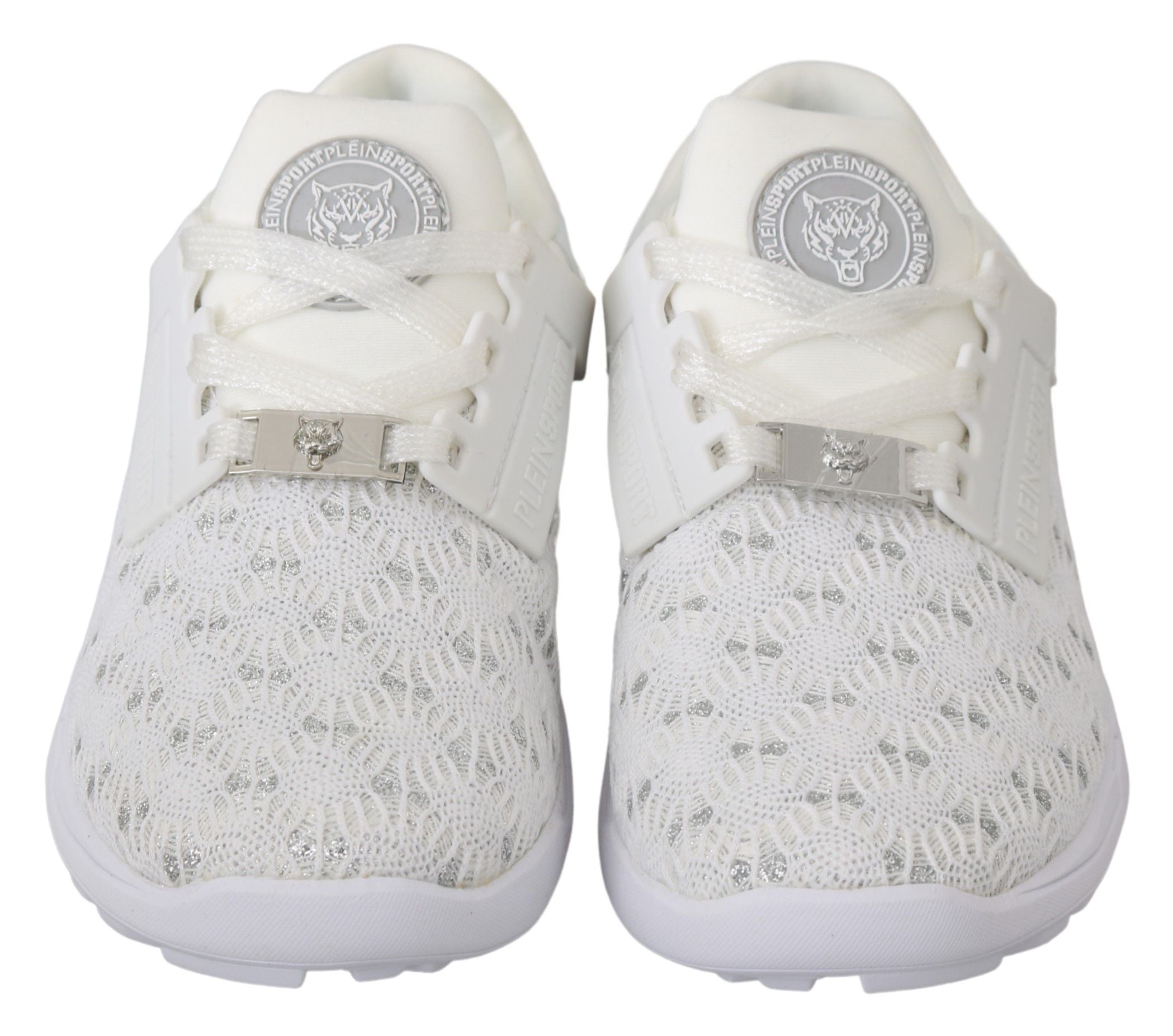 White Synthetic Sneakers with Logo Detail by Philipp Plein