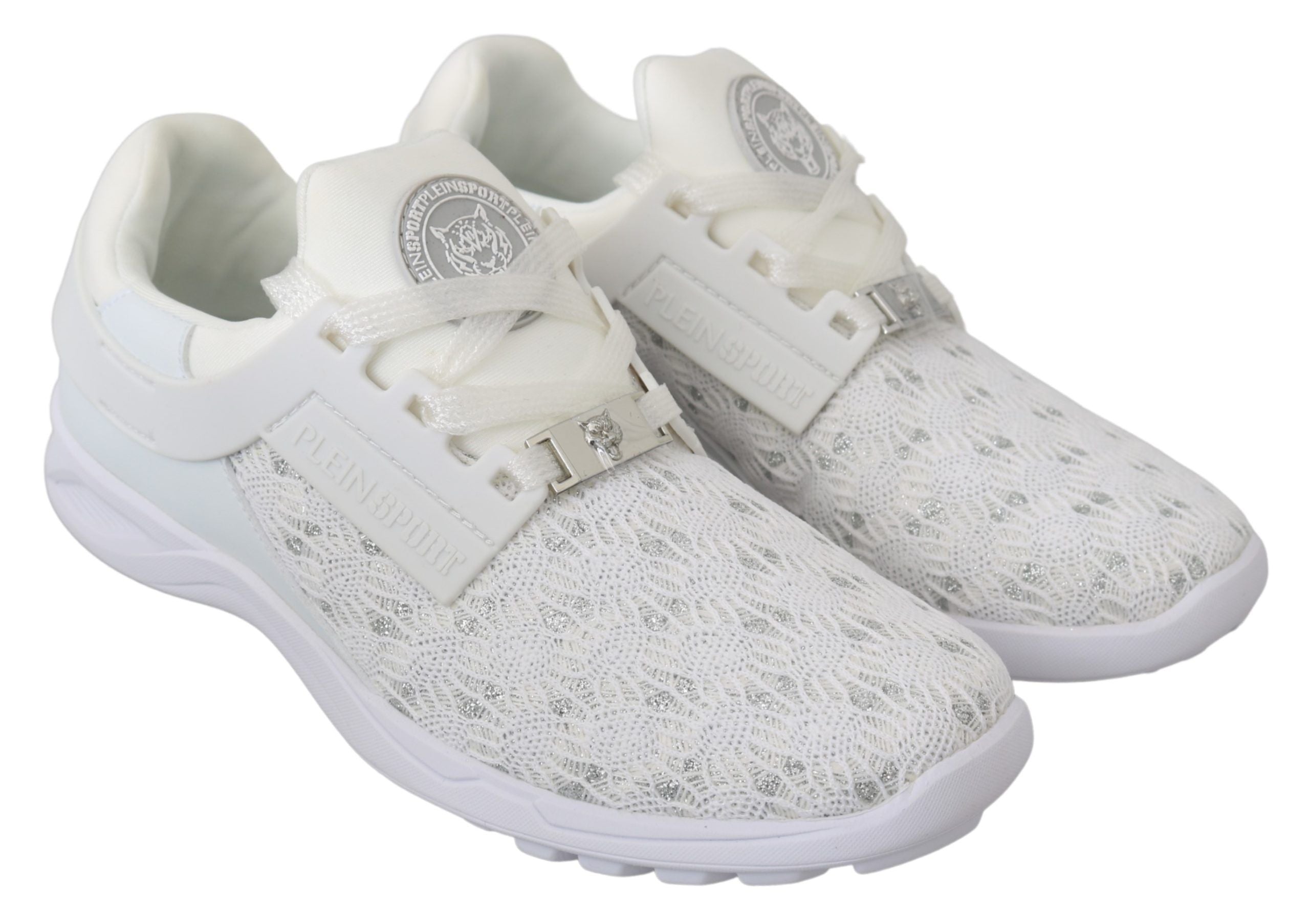 White Synthetic Sneakers with Logo Detail by Philipp Plein