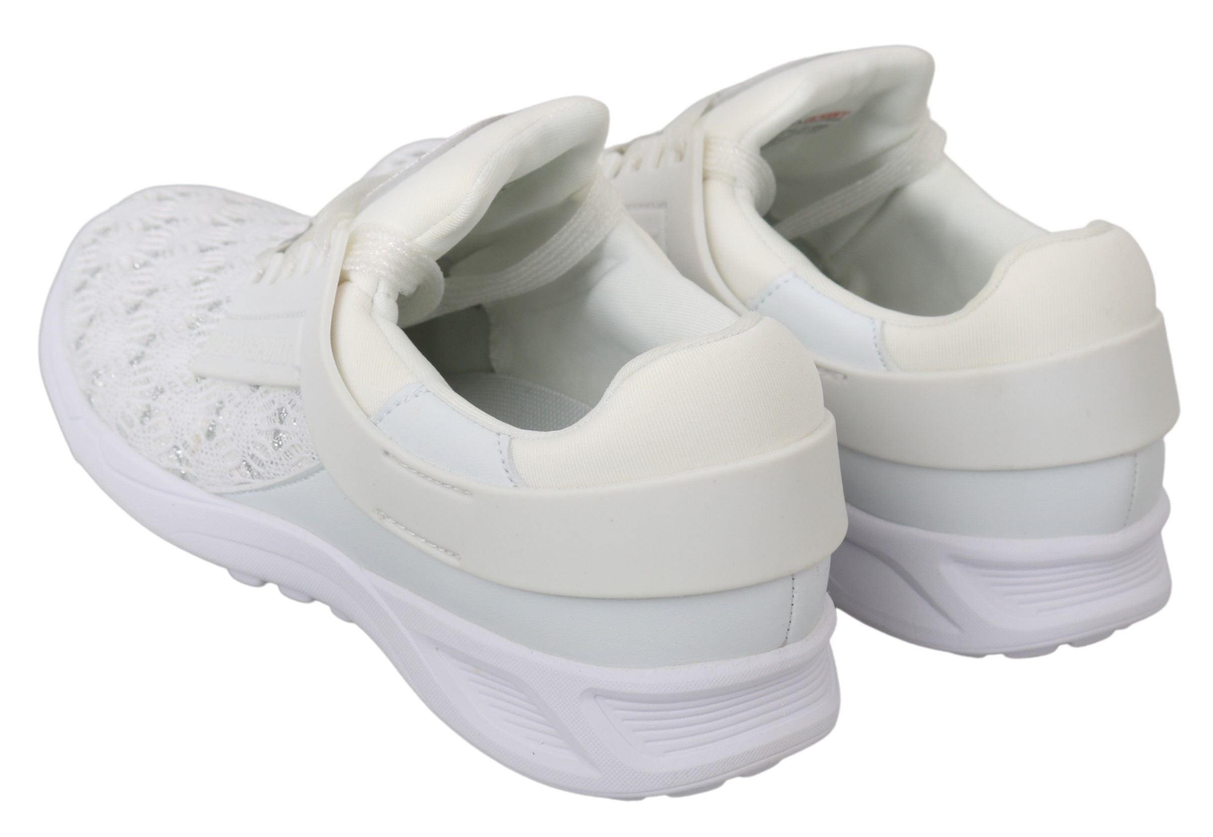 White Synthetic Sneakers with Logo Detail by Philipp Plein